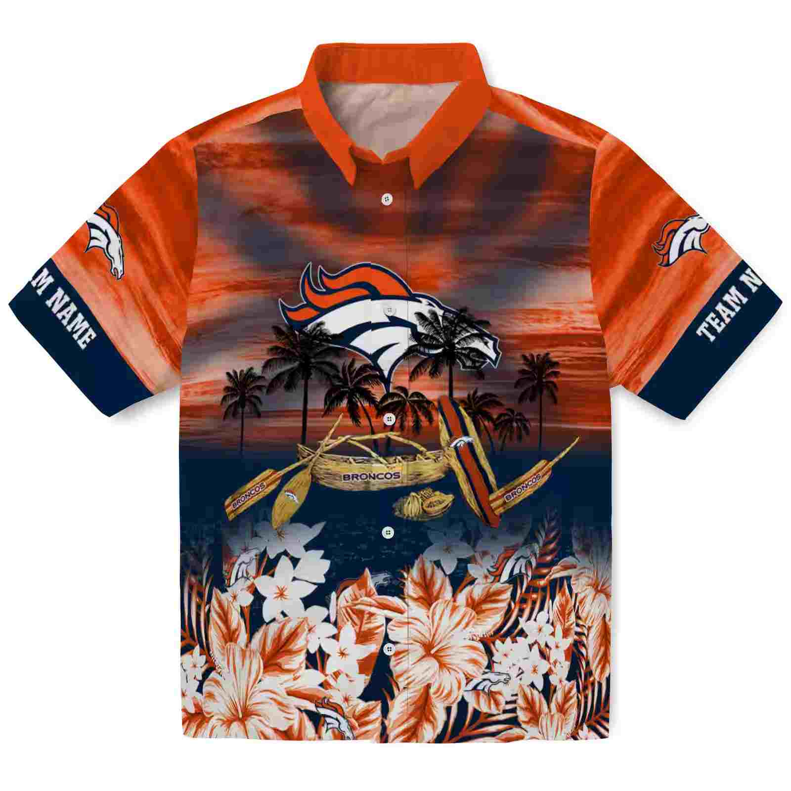 Customized Denver Broncos Tropical Canoe Orange Hawaiian Shirt