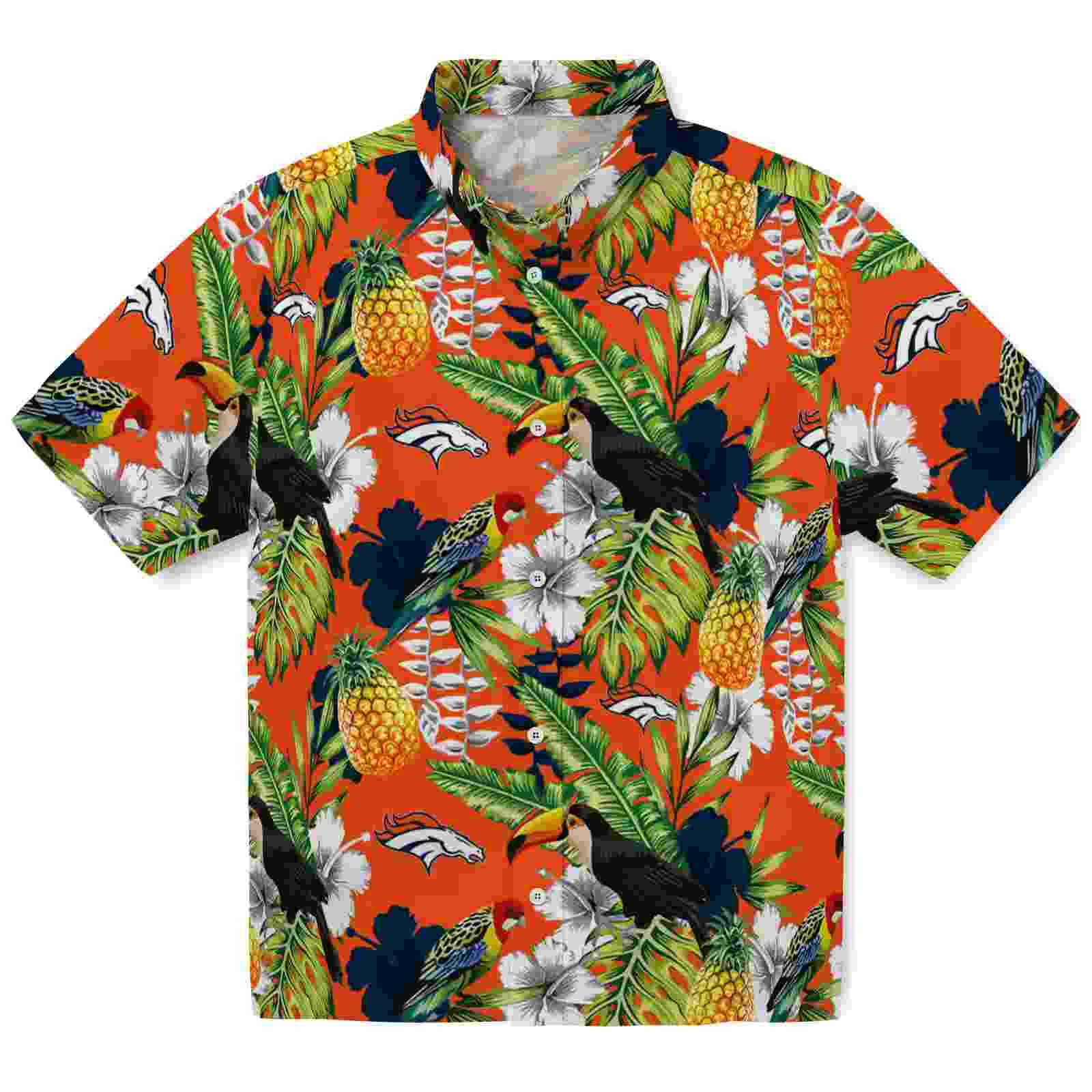 Customized Denver Broncos Tropical Toucan Orange Green Hawaiian Shirt