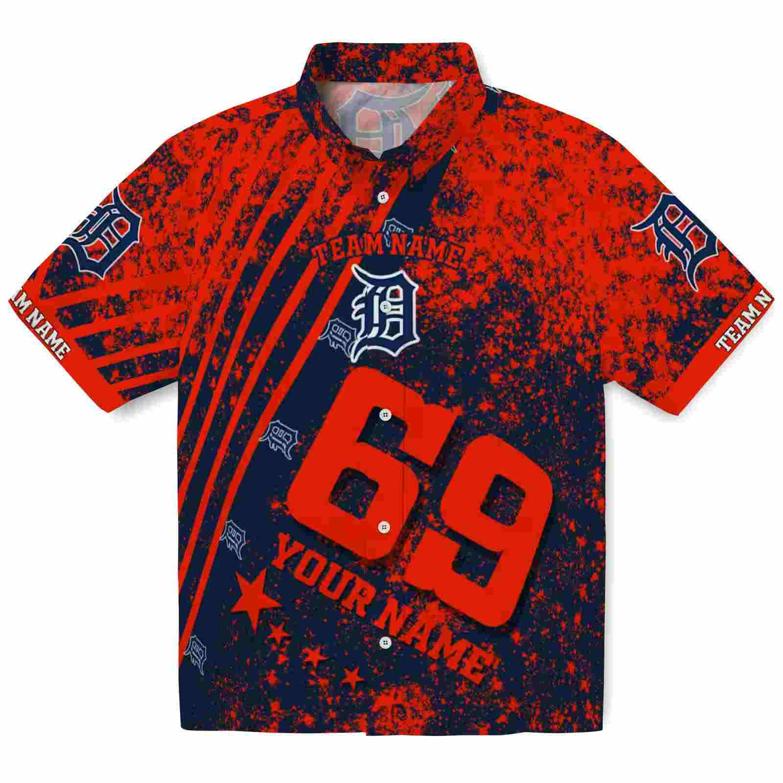 Customized Detroit Tigers Star Stripes Navy Hawaiian Shirt