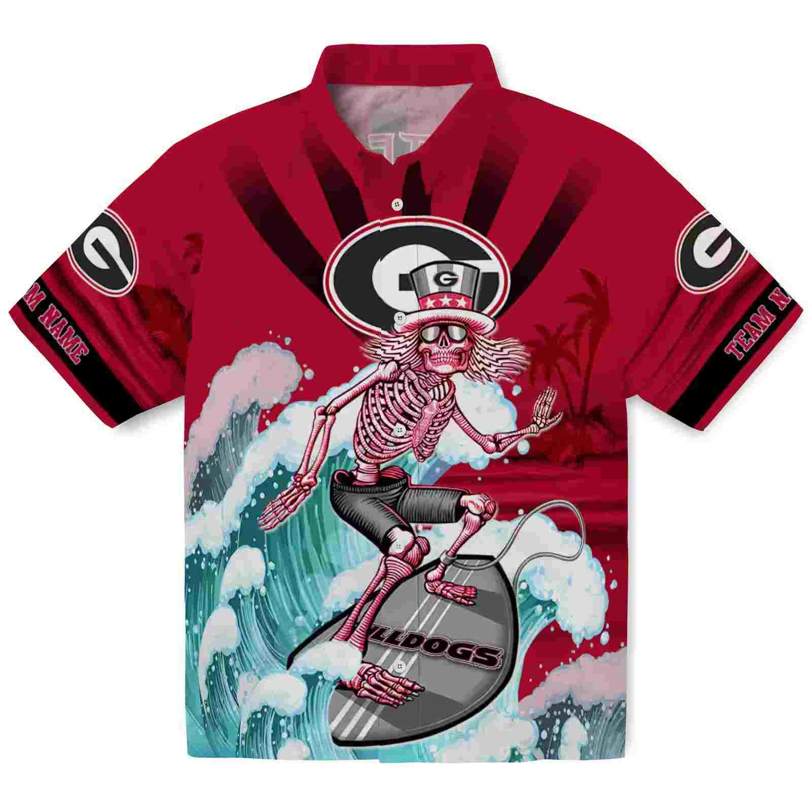 Customized Georgia Bulldogs Surfing Skeleton Red Blue Hawaiian Shirt