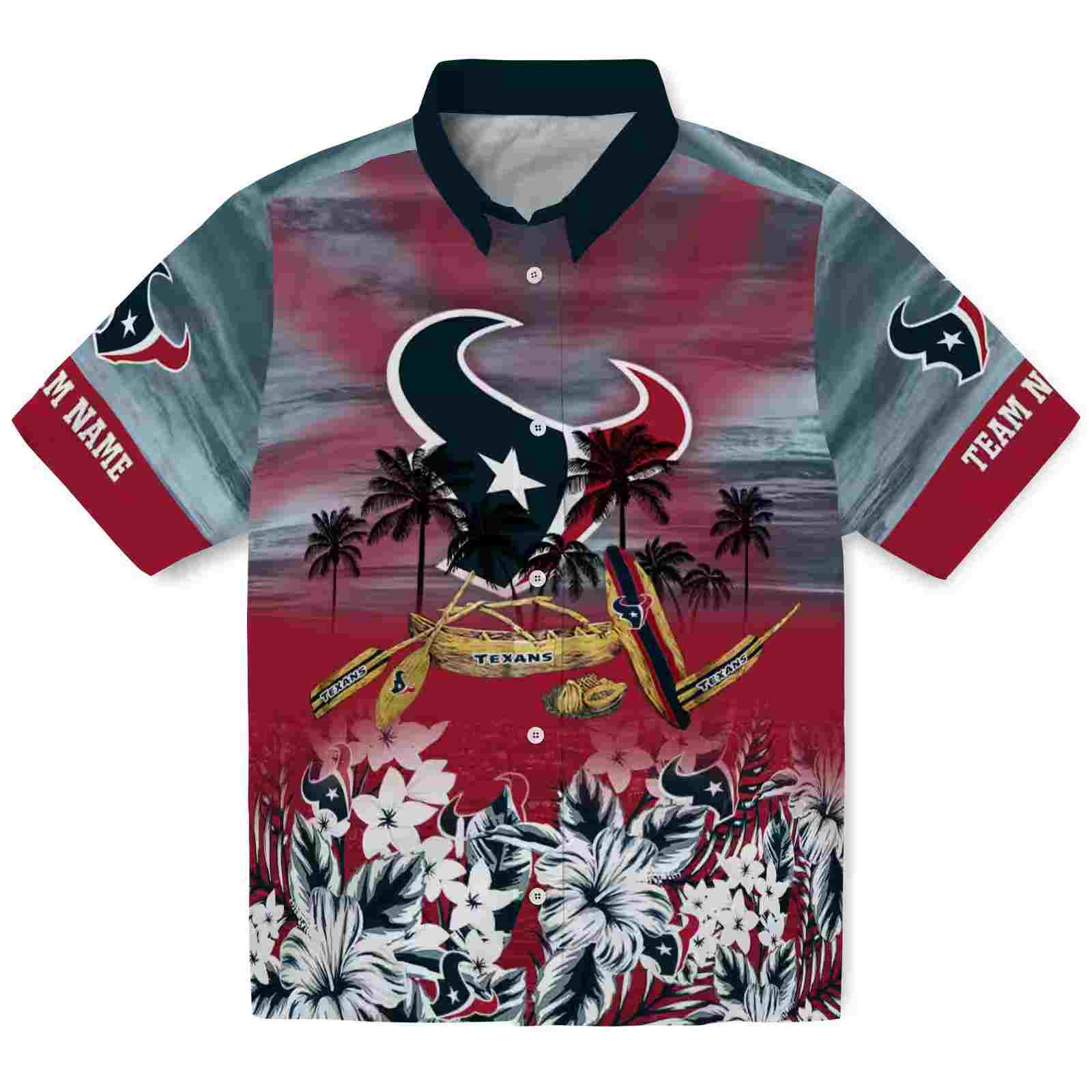 Customized Houston Texans Tropical Canoe Blue Hawaiian Shirt