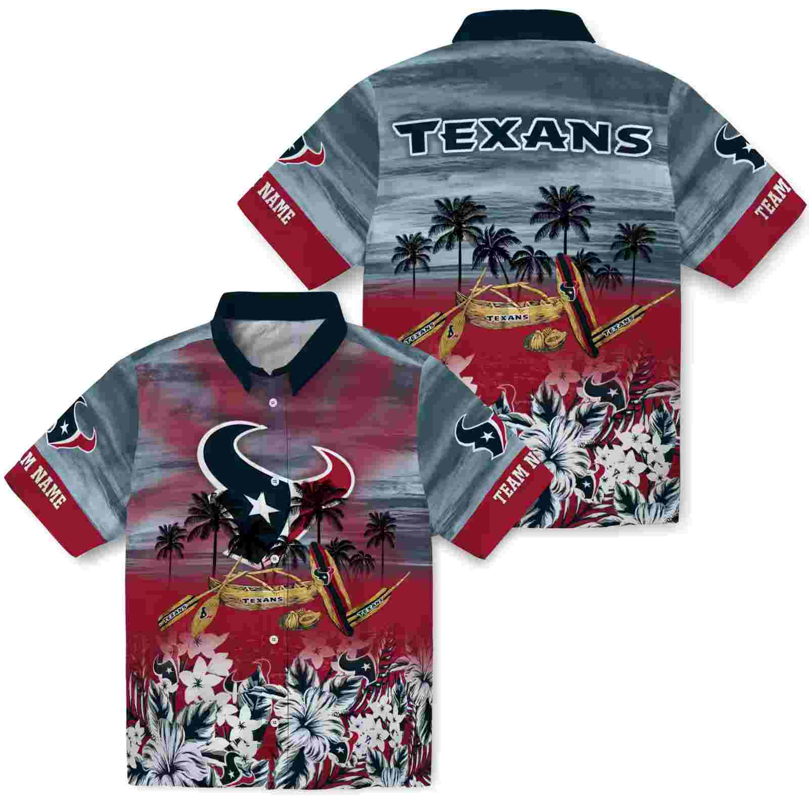 customized houston texans tropical canoe blue hawaiian shirt high quality