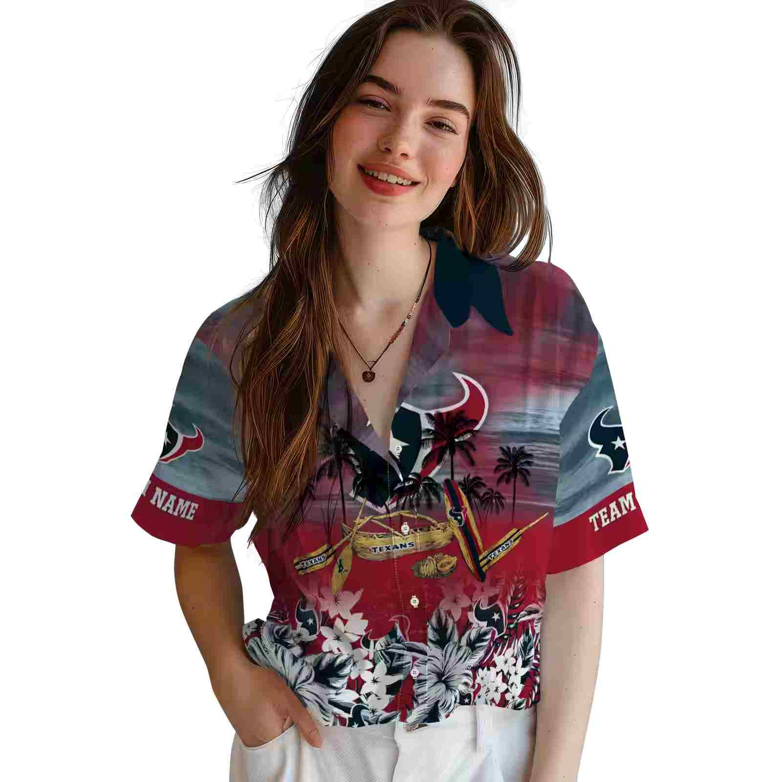 customized houston texans tropical canoe blue hawaiian shirt latest model