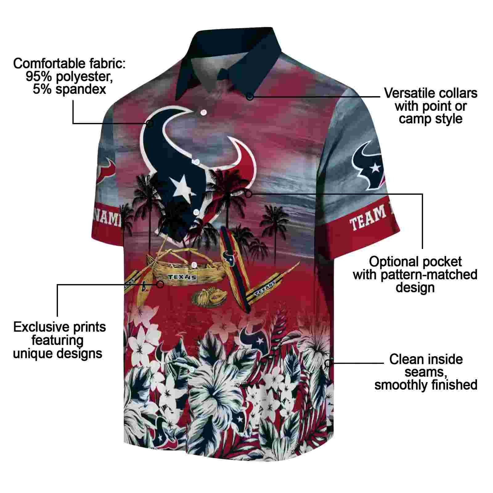 customized houston texans tropical canoe blue hawaiian shirt new arrival