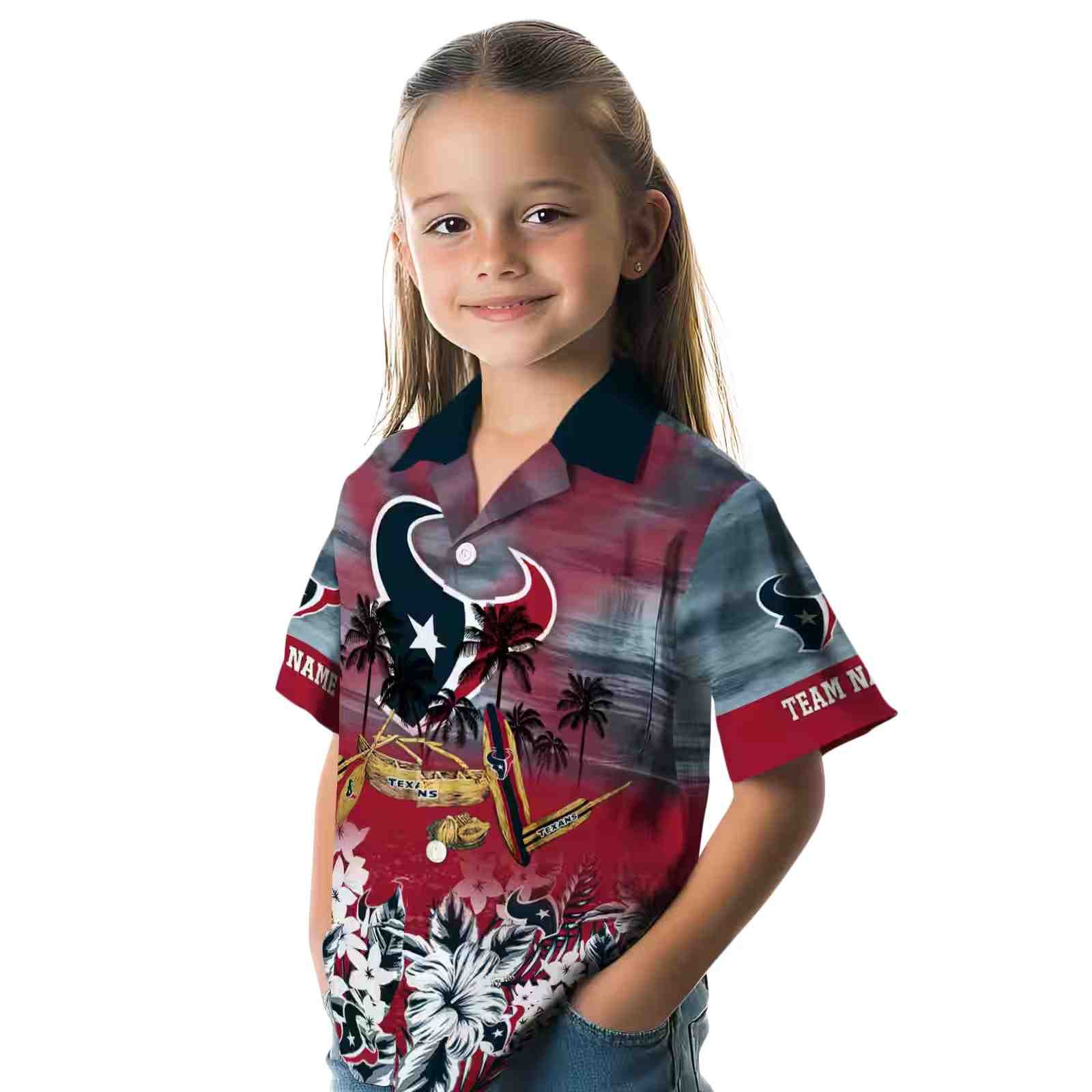 customized houston texans tropical canoe blue hawaiian shirt premium grade