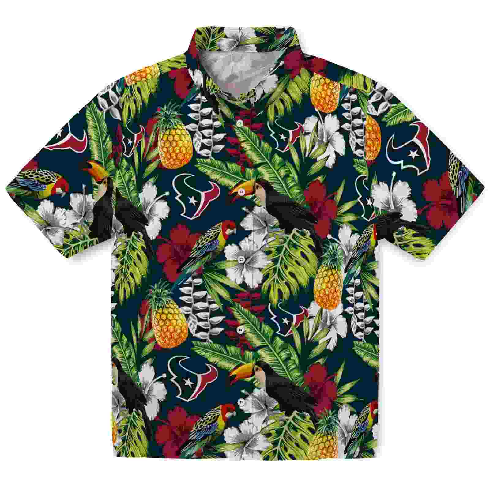 Customized Houston Texans Tropical Toucan Blue Green Hawaiian Shirt