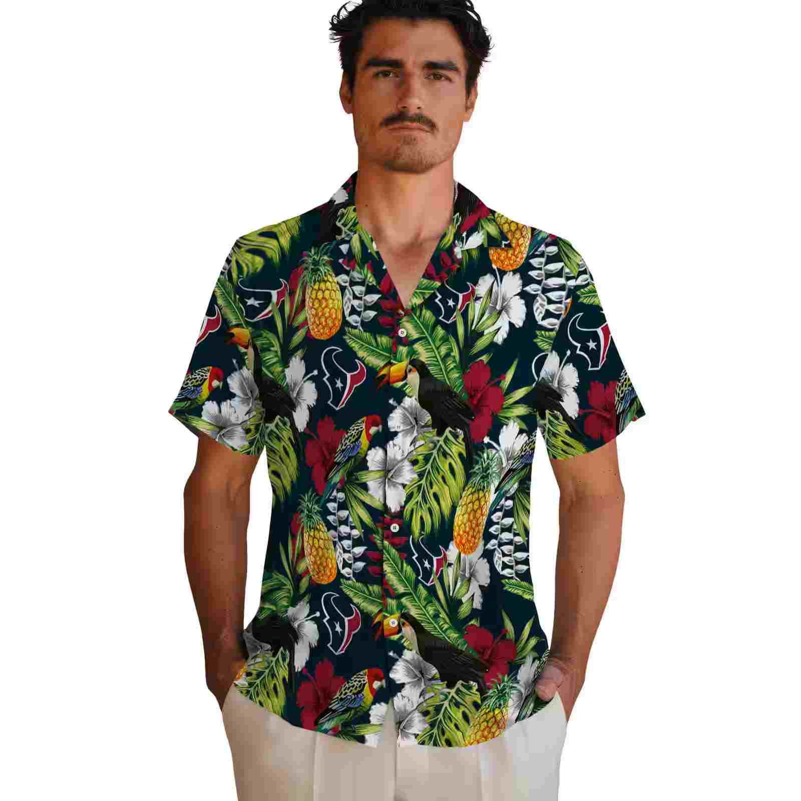 customized houston texans tropical toucan blue green hawaiian shirt fashion forward