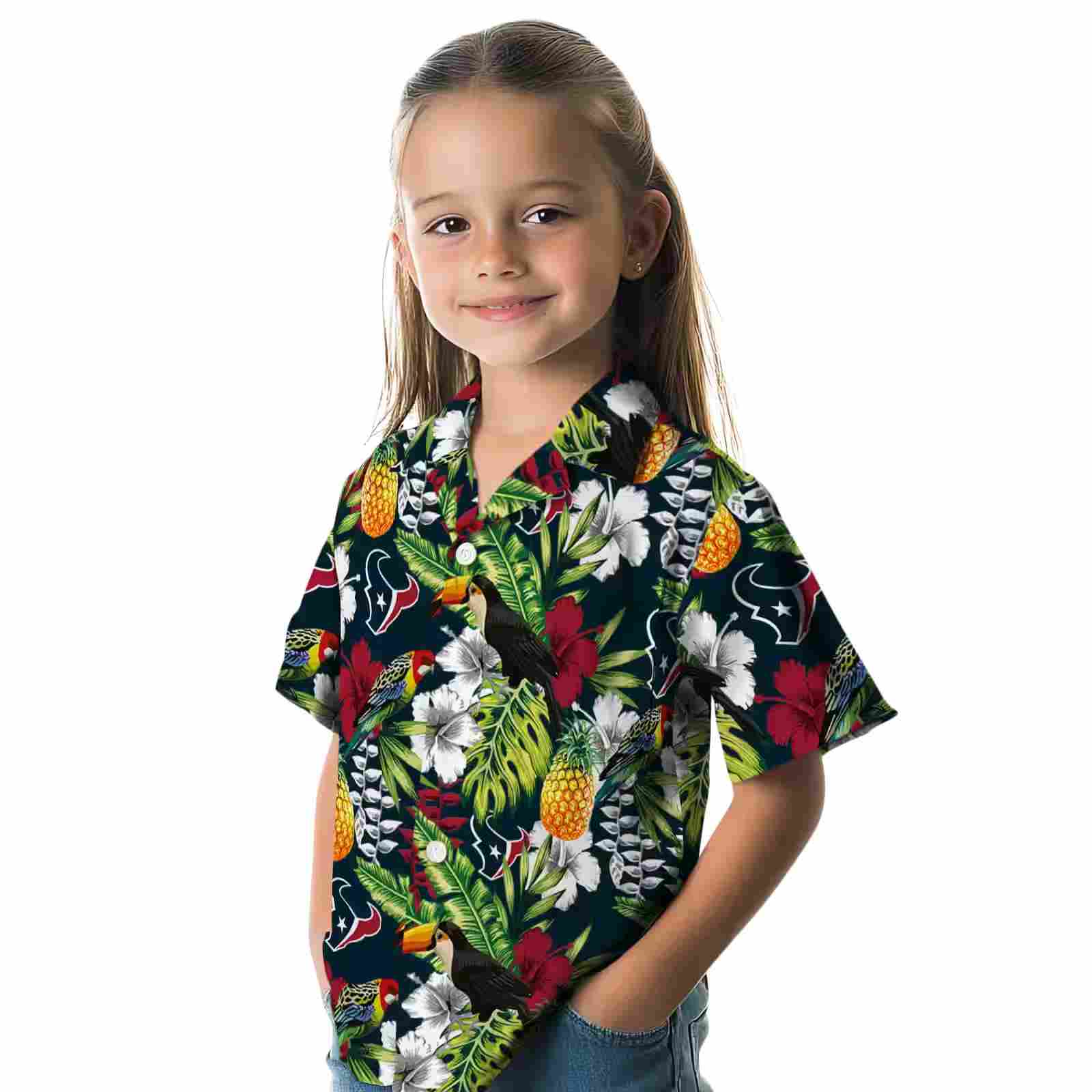 customized houston texans tropical toucan blue green hawaiian shirt premium grade