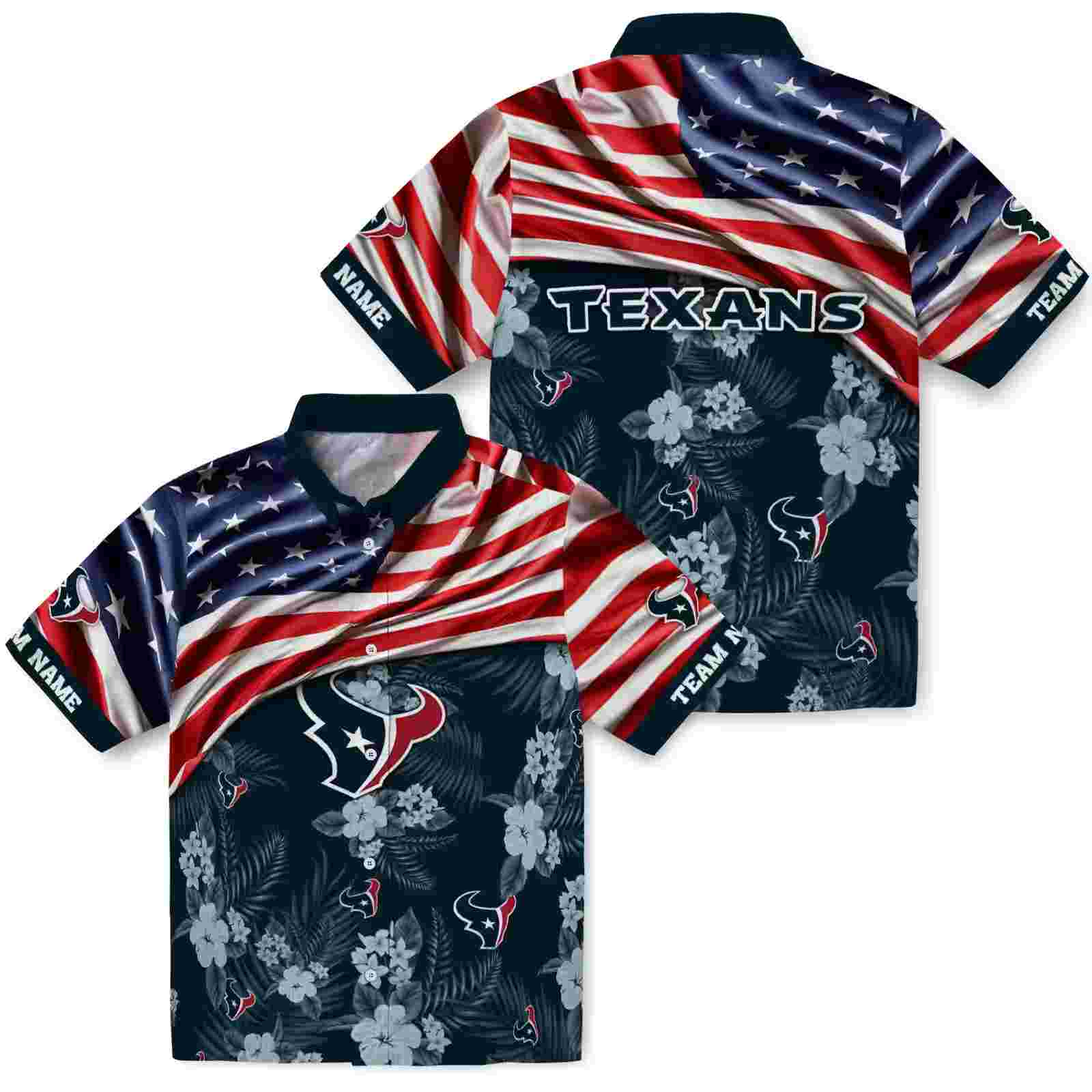 customized houston texans us flag hibiscus blue hawaiian shirt high quality