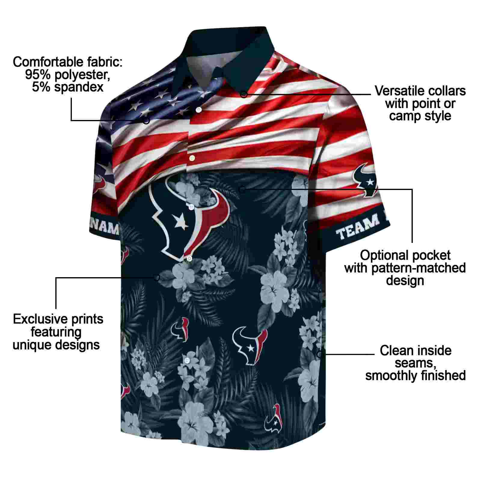 customized houston texans us flag hibiscus blue hawaiian shirt new arrival