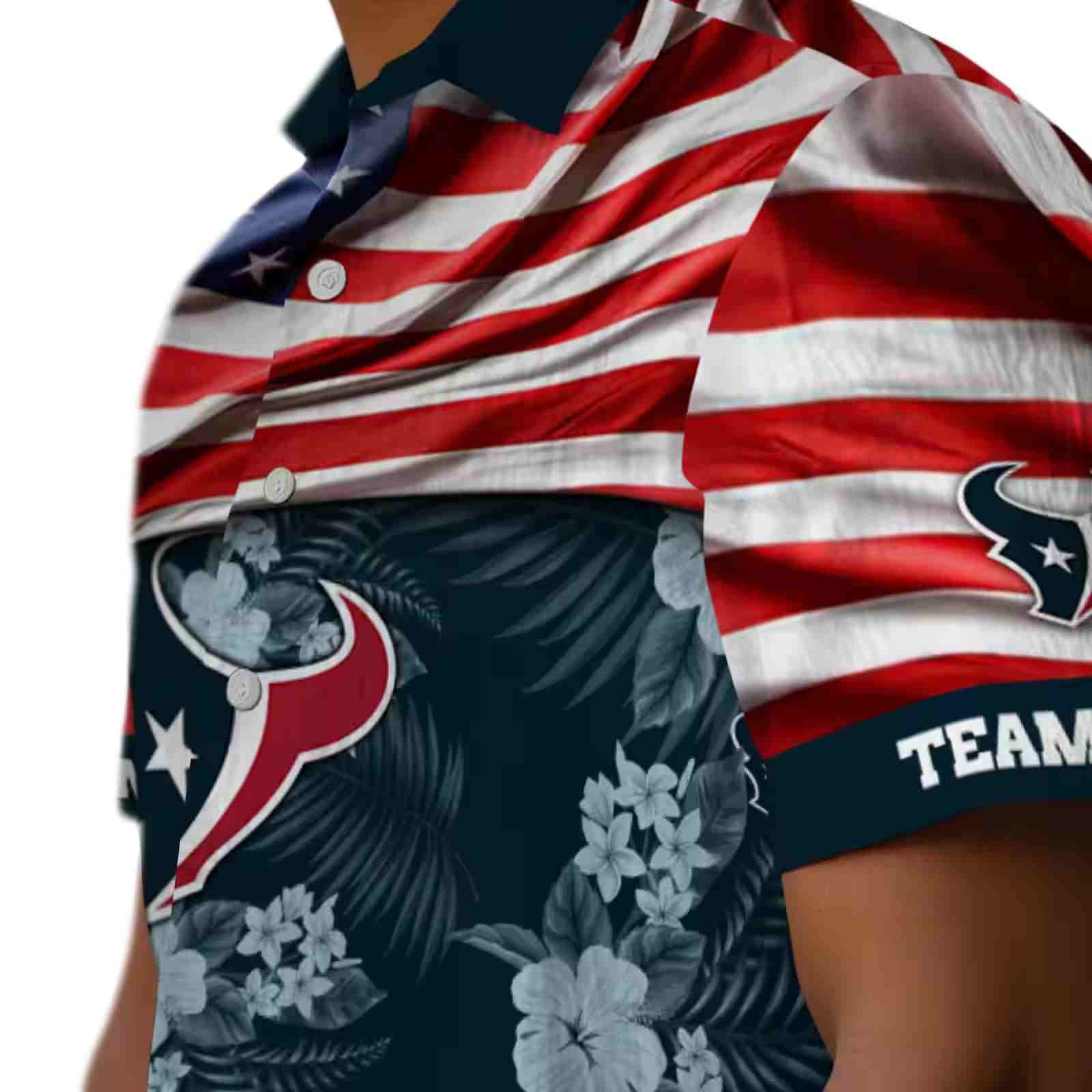 customized houston texans us flag hibiscus blue hawaiian shirt trendy