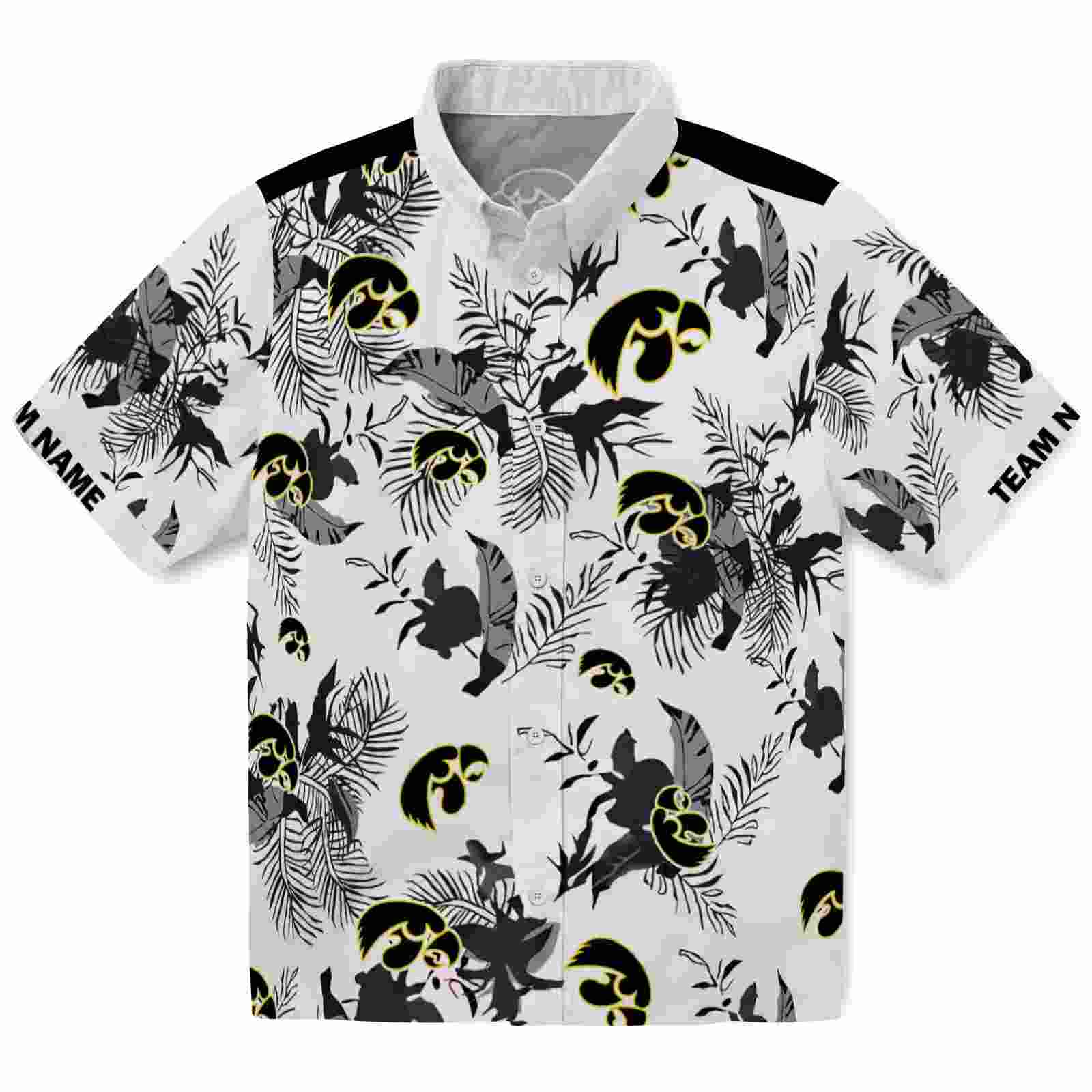 Customized Iowa Hawkeyes Botanical Theme Black White Hawaiian Shirt