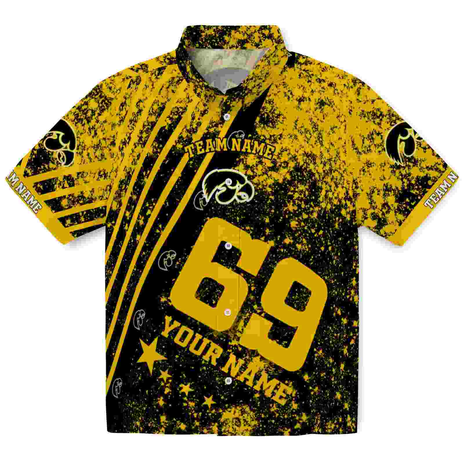 Customized Iowa Hawkeyes Star Stripes Black Hawaiian Shirt