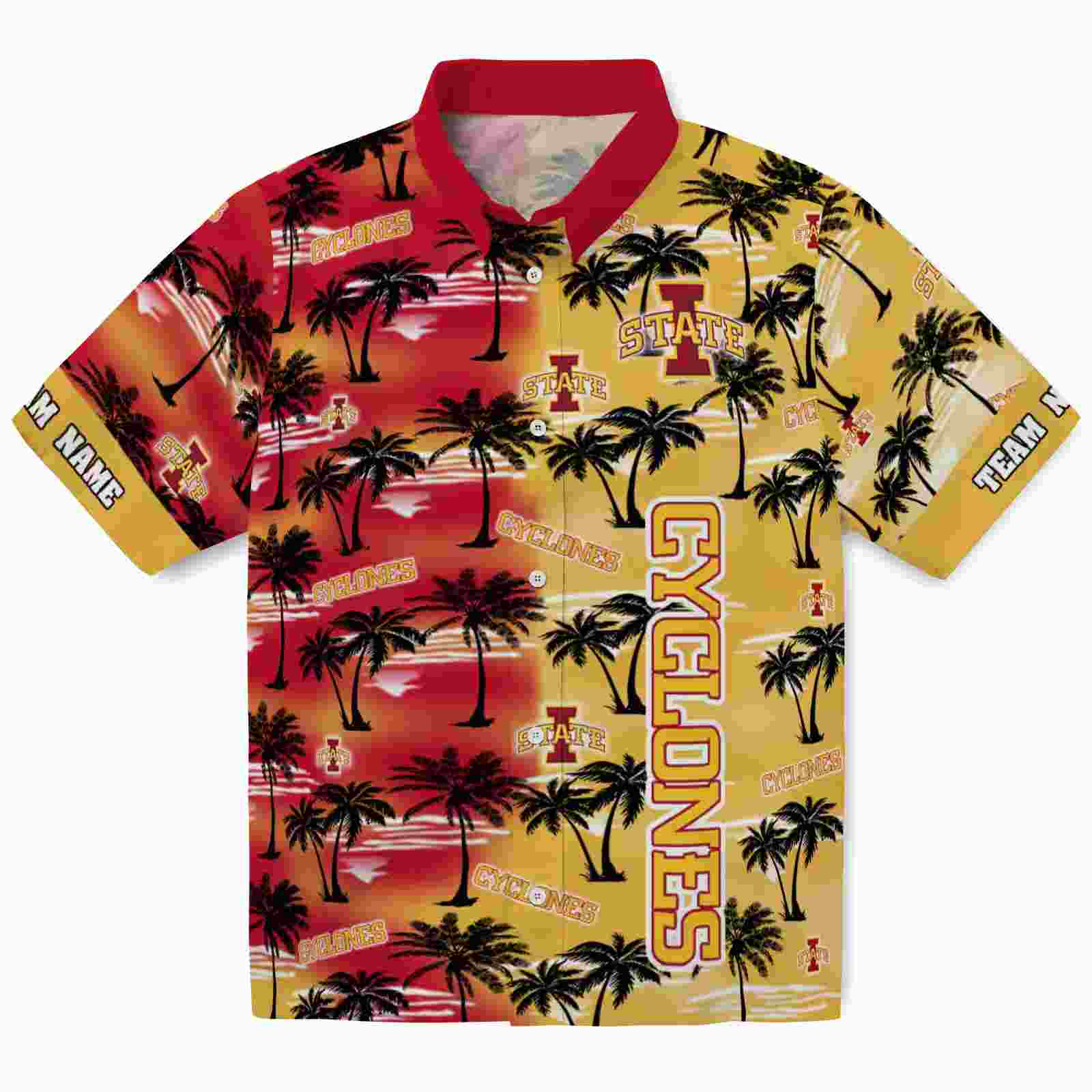 Customized Iowa State Cyclones Palm Silhouettes Red Hawaiian Shirt