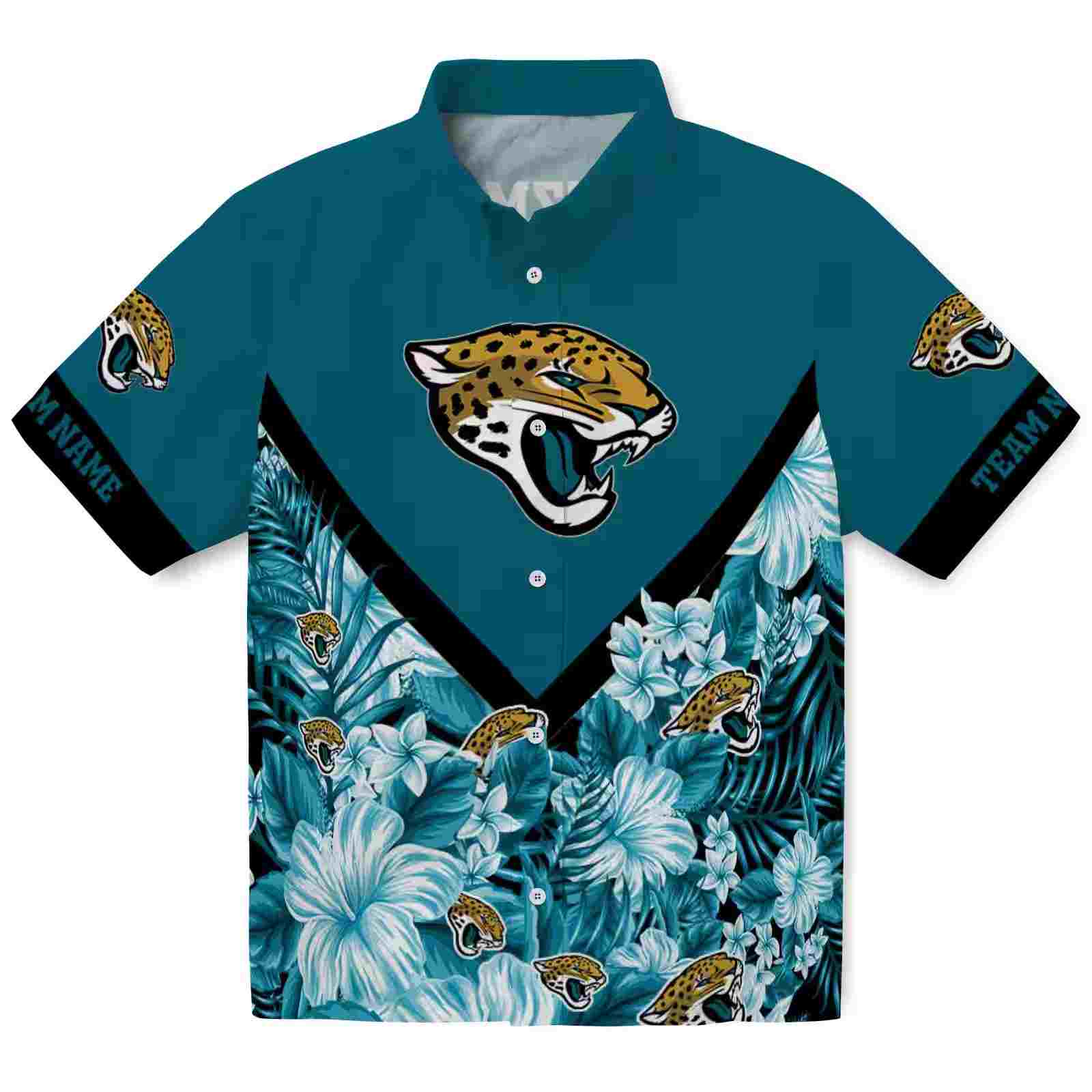 Customized Jacksonville Jaguars Floral Chevron Teal Hawaiian Shirt