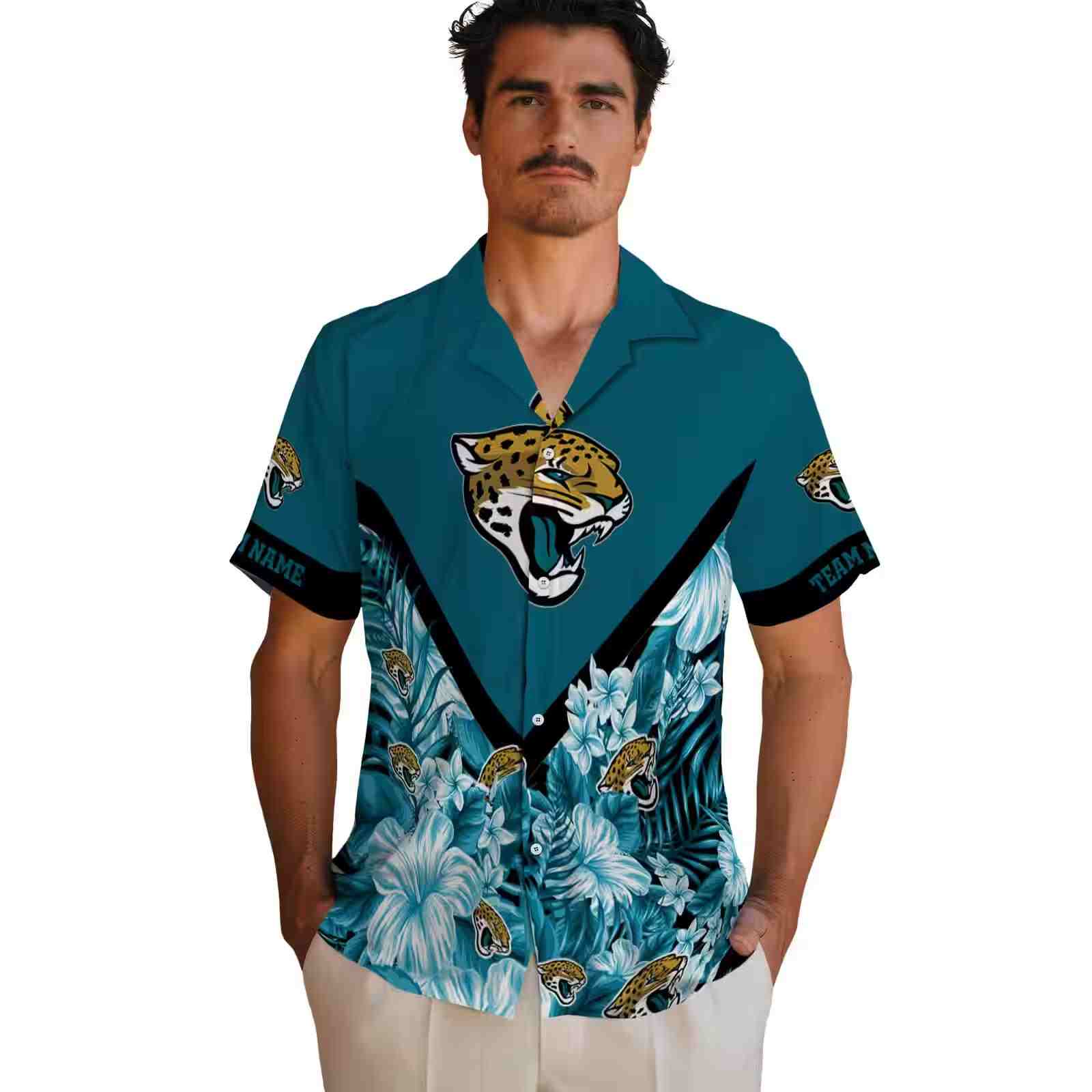 customized jacksonville jaguars floral chevron teal hawaiian shirt fashion forward