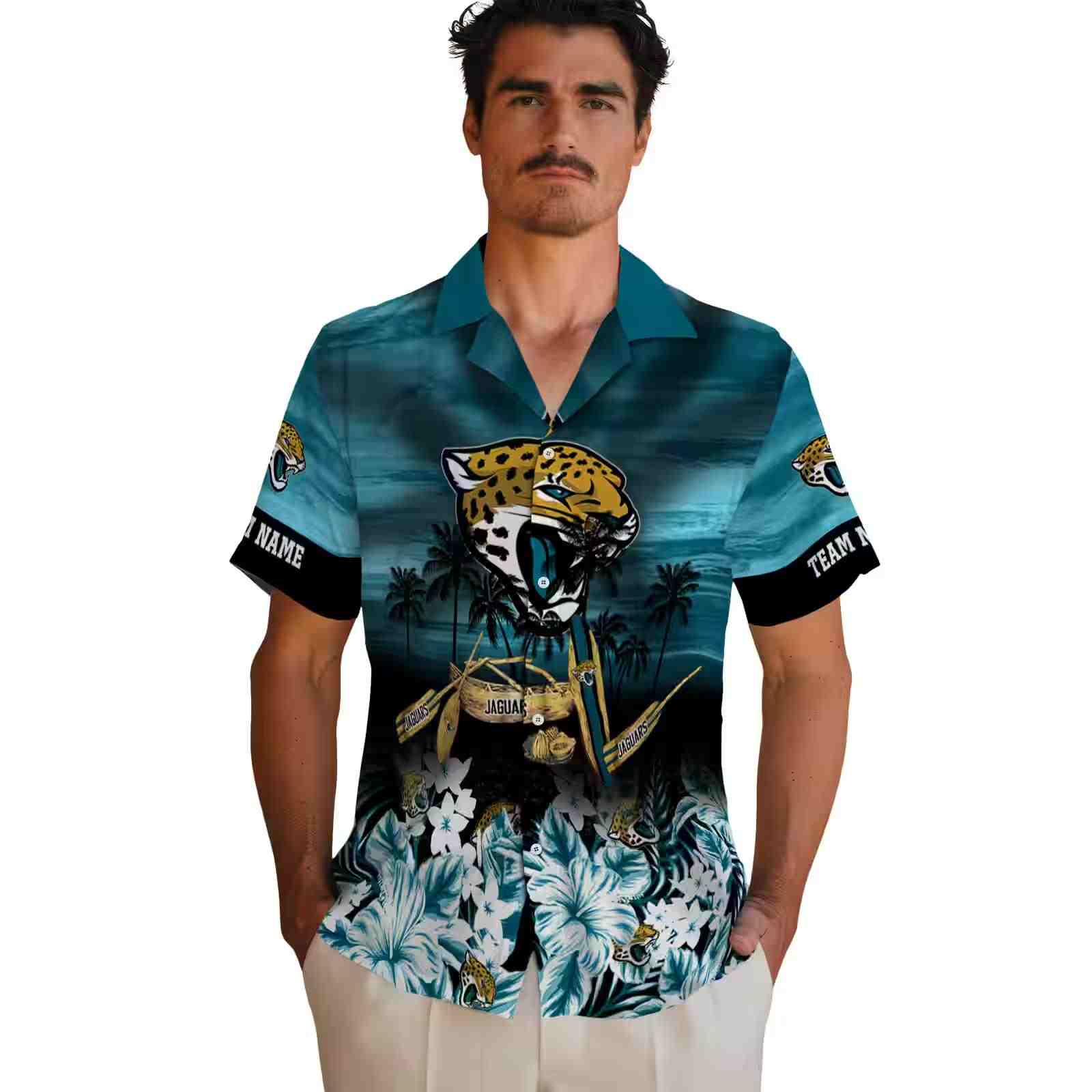 customized jacksonville jaguars tropical canoe teal hawaiian shirt fashion forward