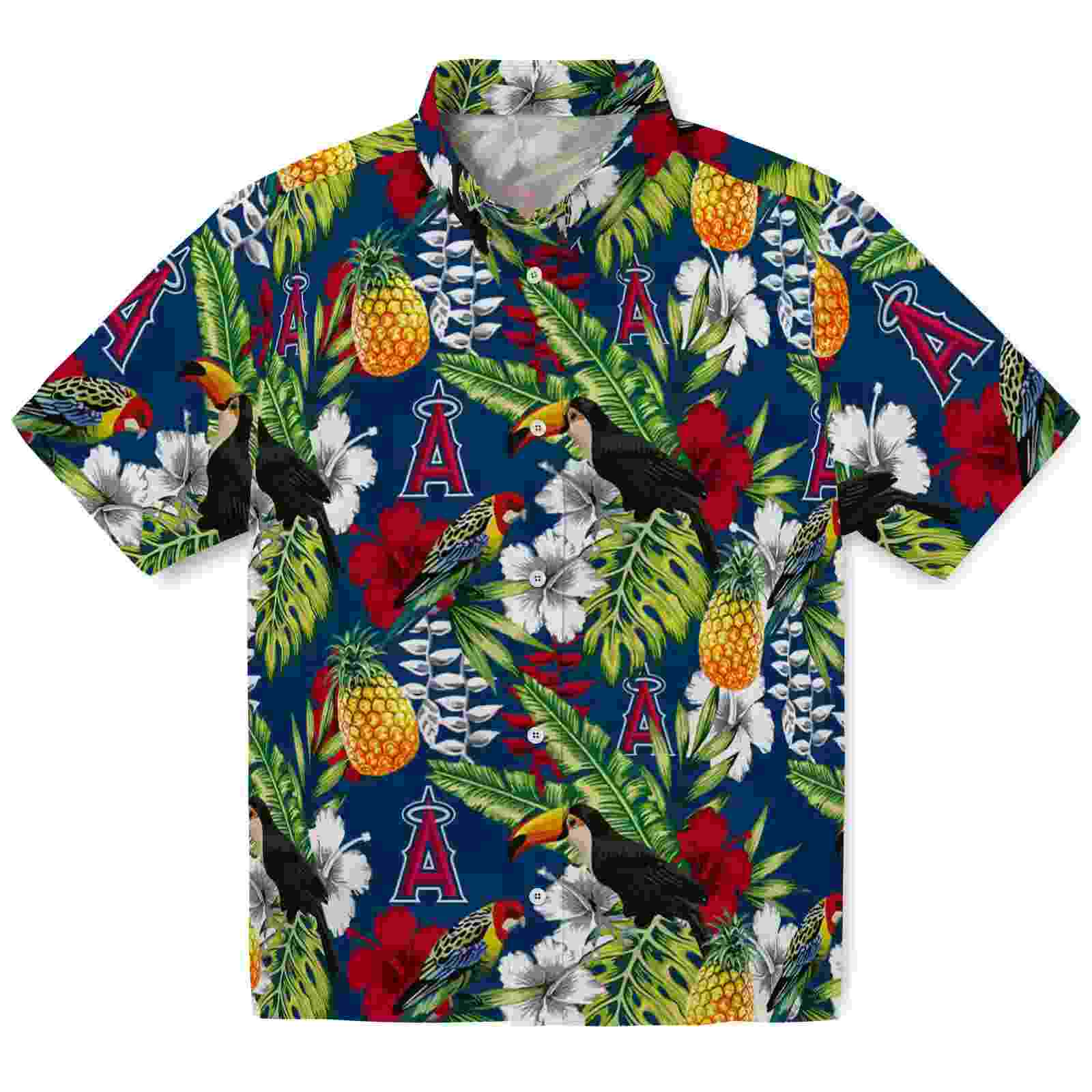 Customized Los Angeles Angels Tropical Toucan Blue Green Hawaiian Shirt