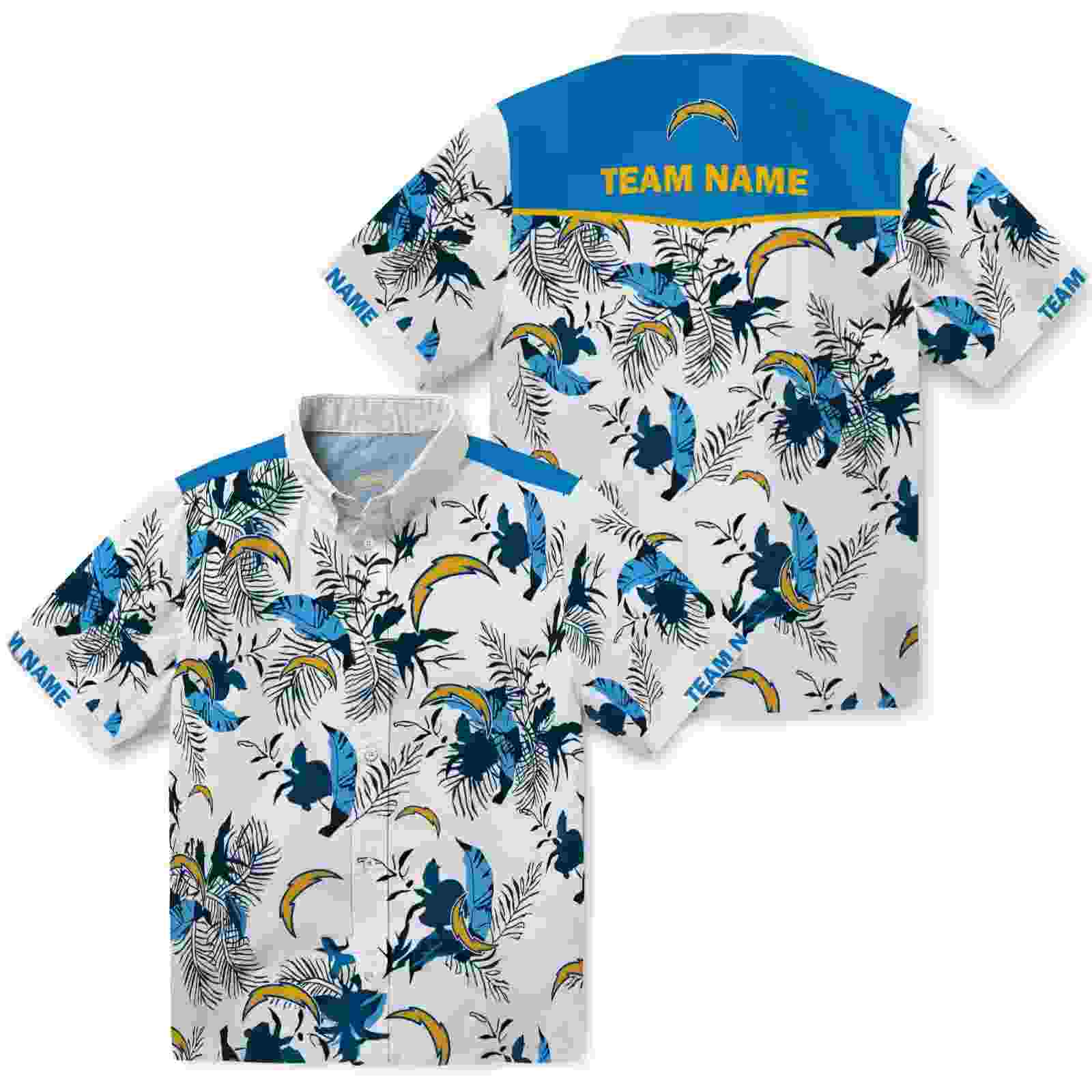 customized los angeles chargers botanical theme blue white hawaiian shirt high quality