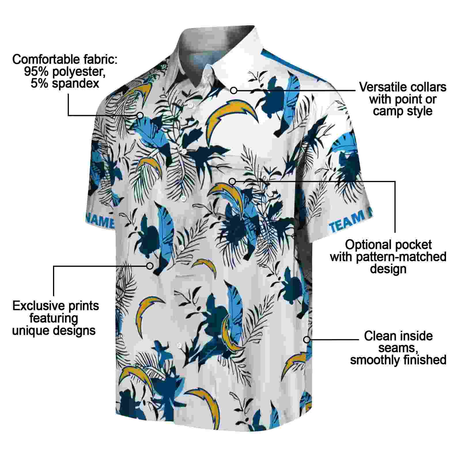 customized los angeles chargers botanical theme blue white hawaiian shirt new arrival