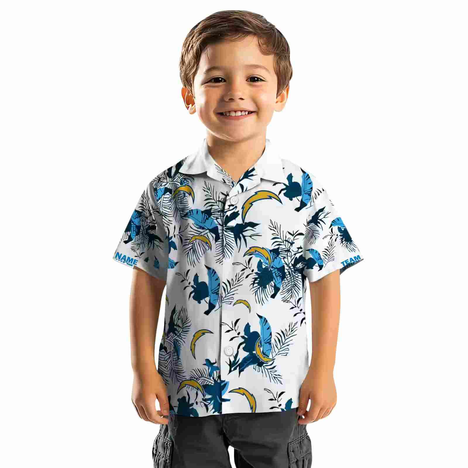 customized los angeles chargers botanical theme blue white hawaiian shirt top rated