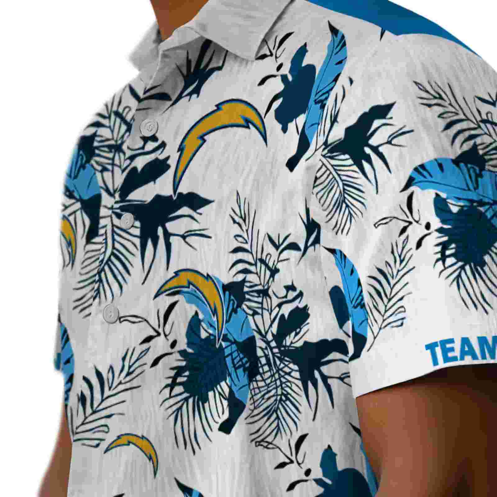 customized los angeles chargers botanical theme blue white hawaiian shirt trendy