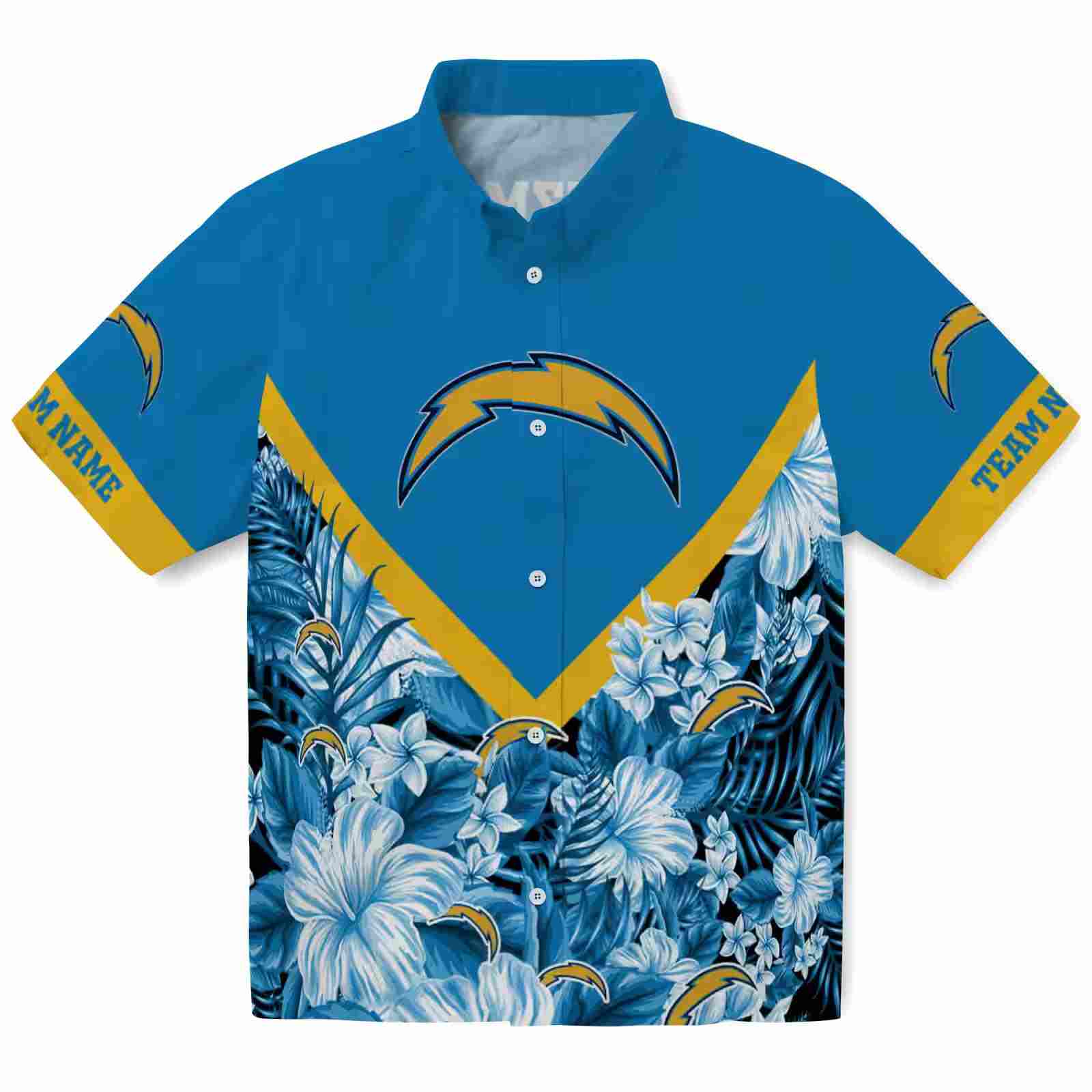 Customized Los Angeles Chargers Floral Chevron Blue Hawaiian Shirt