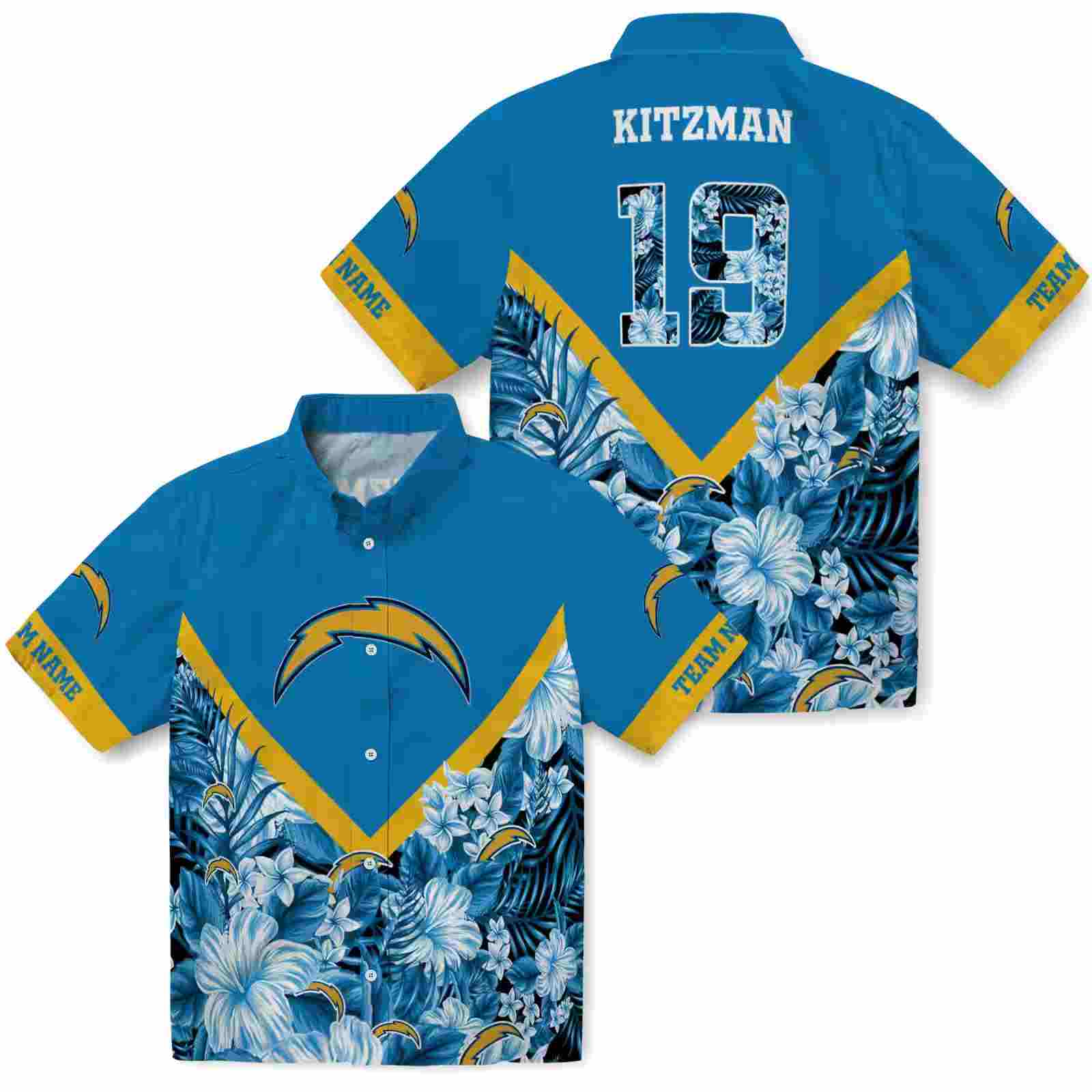 customized los angeles chargers floral chevron blue hawaiian shirt high quality