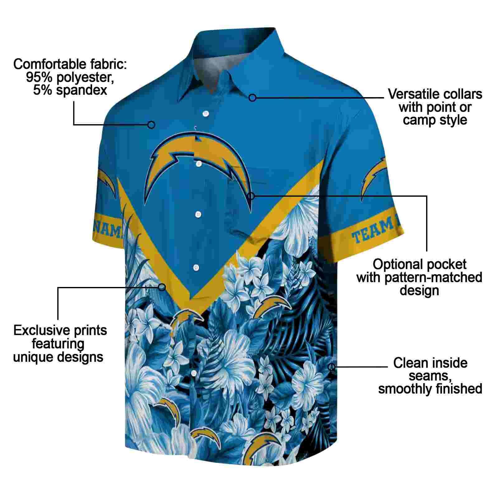 customized los angeles chargers floral chevron blue hawaiian shirt new arrival