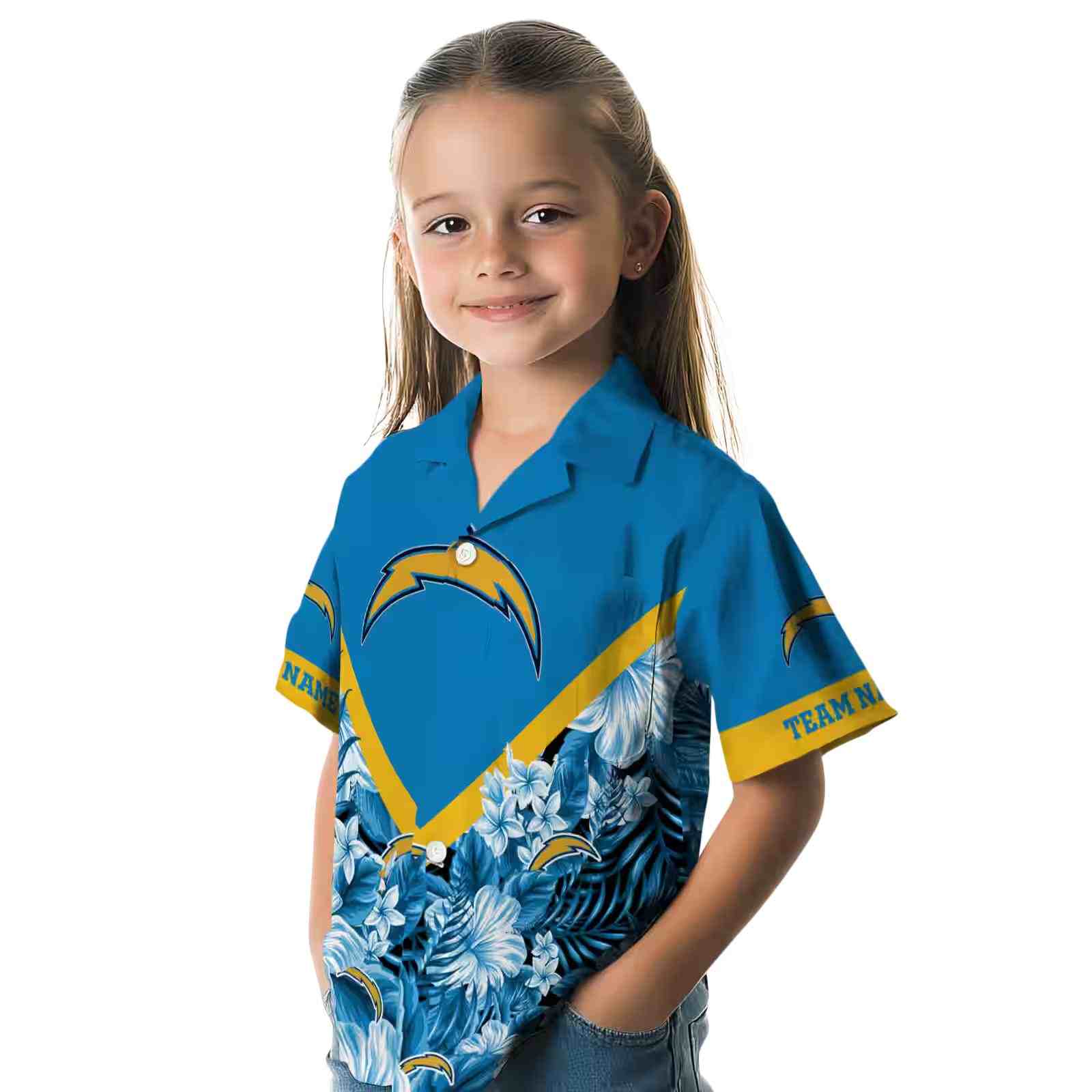 customized los angeles chargers floral chevron blue hawaiian shirt premium grade