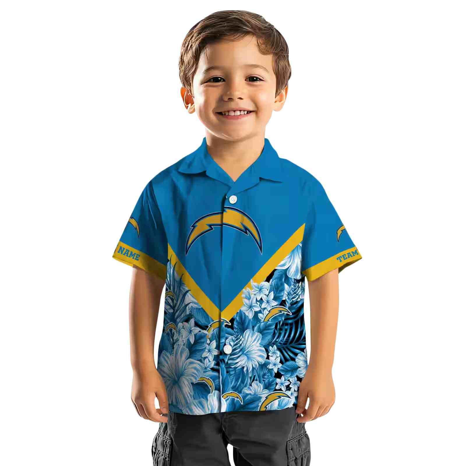 customized los angeles chargers floral chevron blue hawaiian shirt top rated