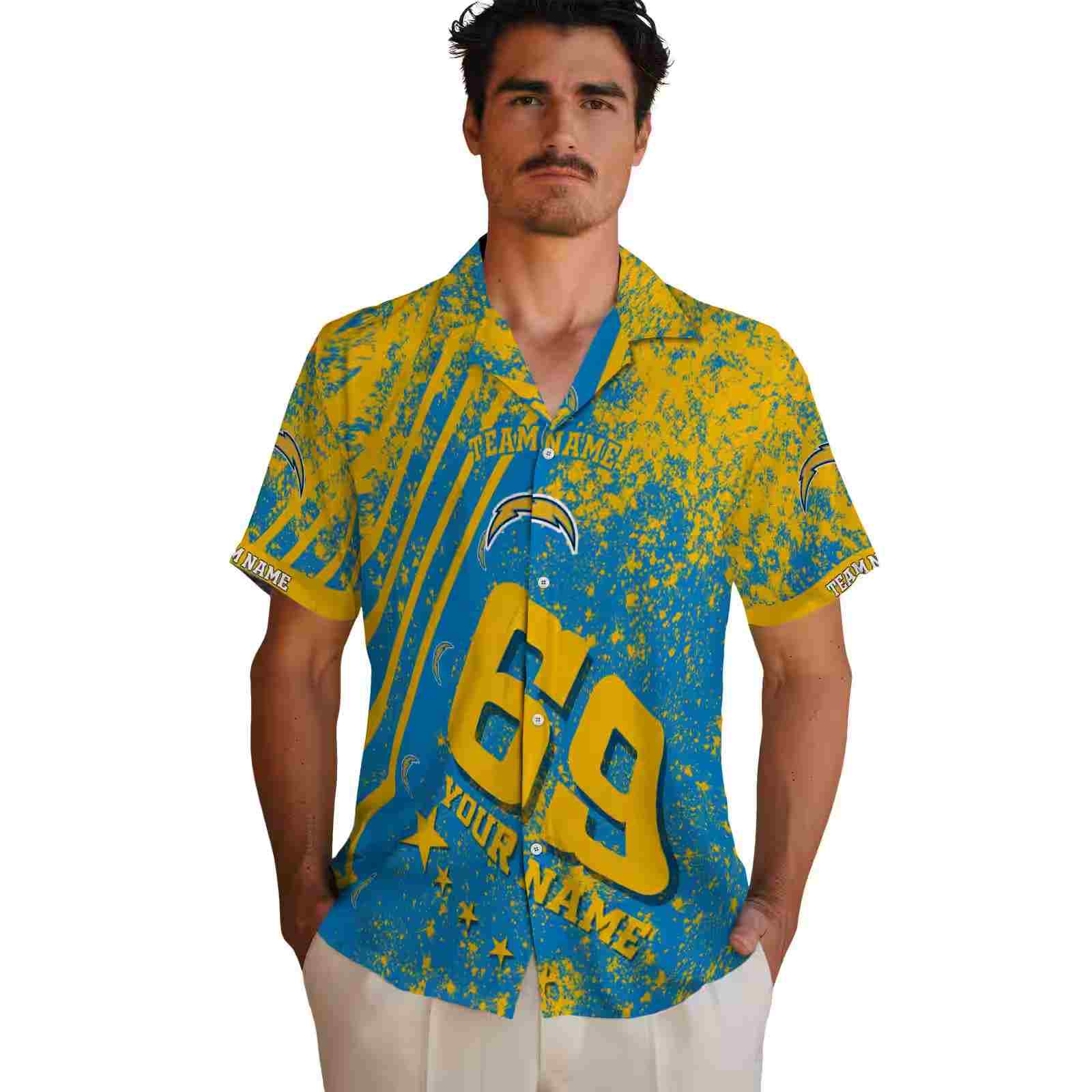 customized los angeles chargers star stripes blue hawaiian shirt fashion forward