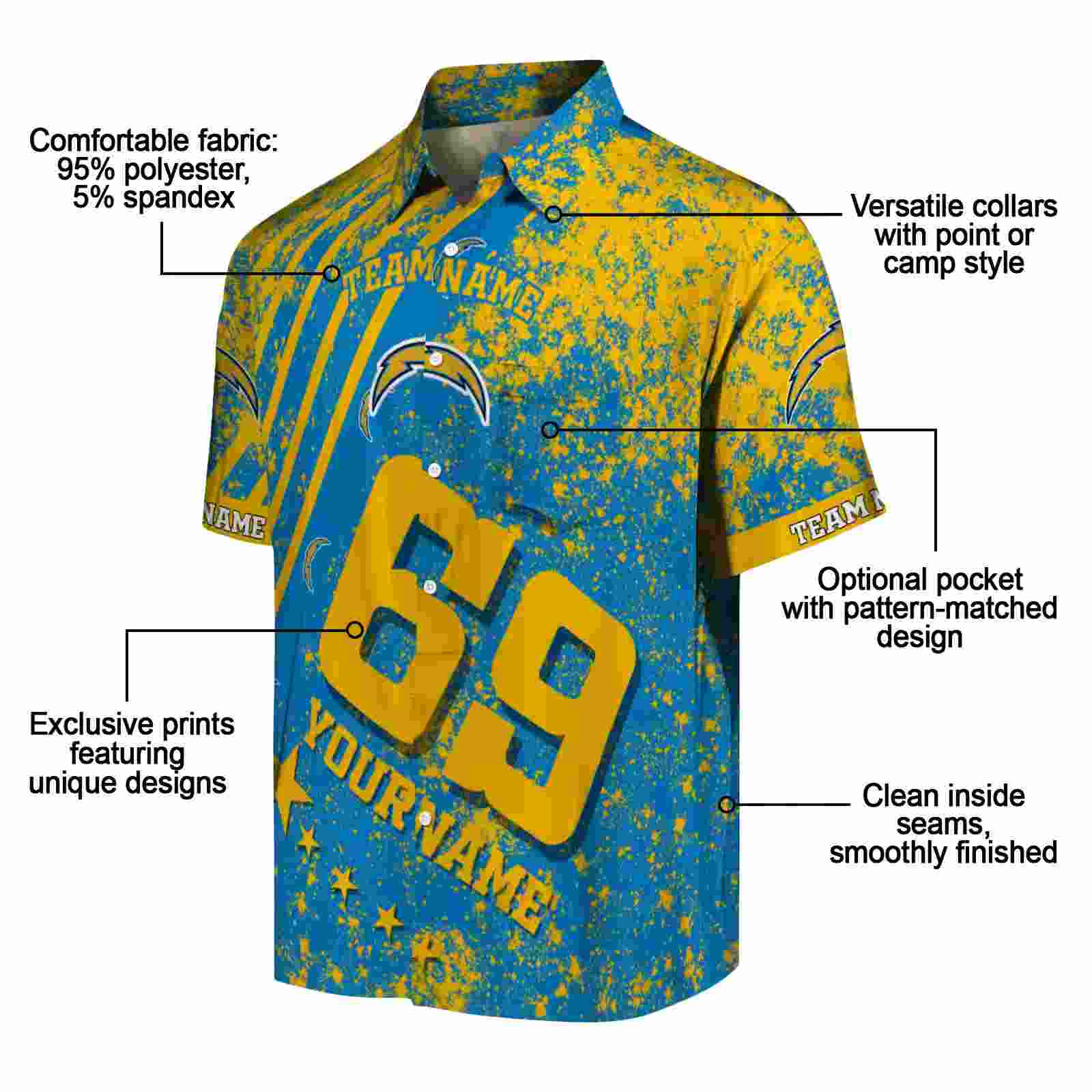 customized los angeles chargers star stripes blue hawaiian shirt new arrival