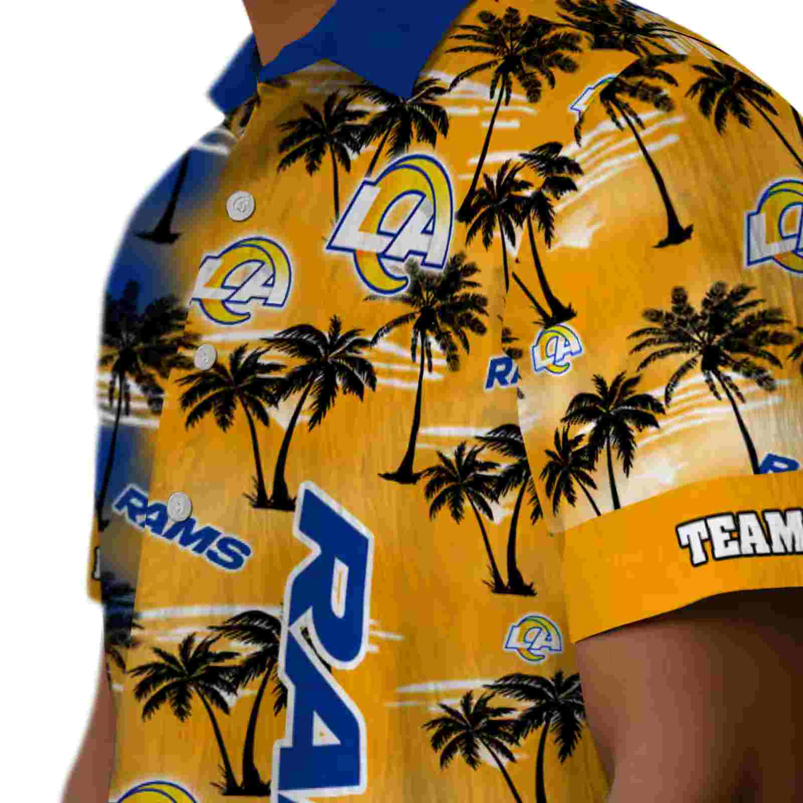 customized los angeles rams palm silhouettes blue hawaiian shirt trendy