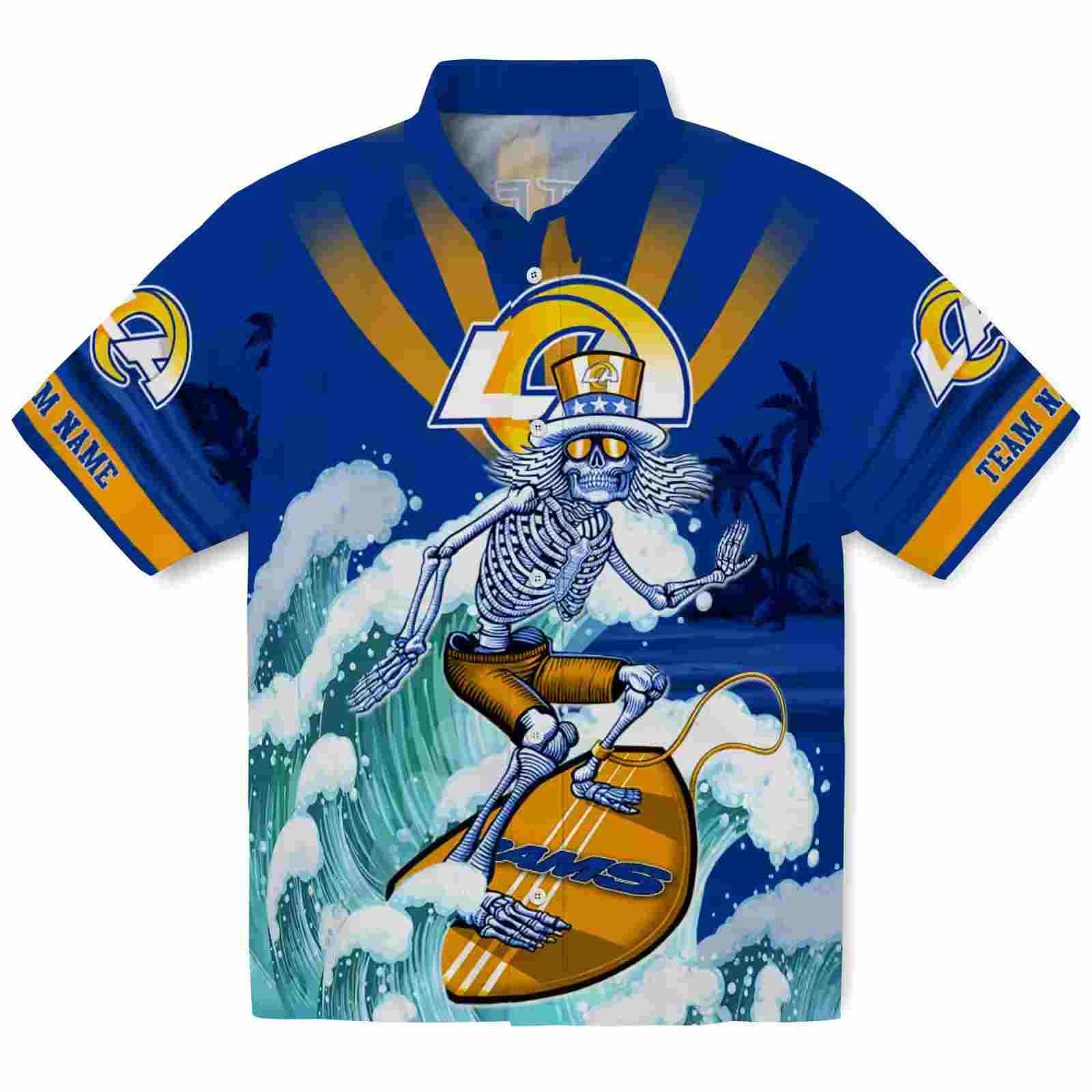 customized los angeles rams surfing skeleton blue hawaiian shirt best selling