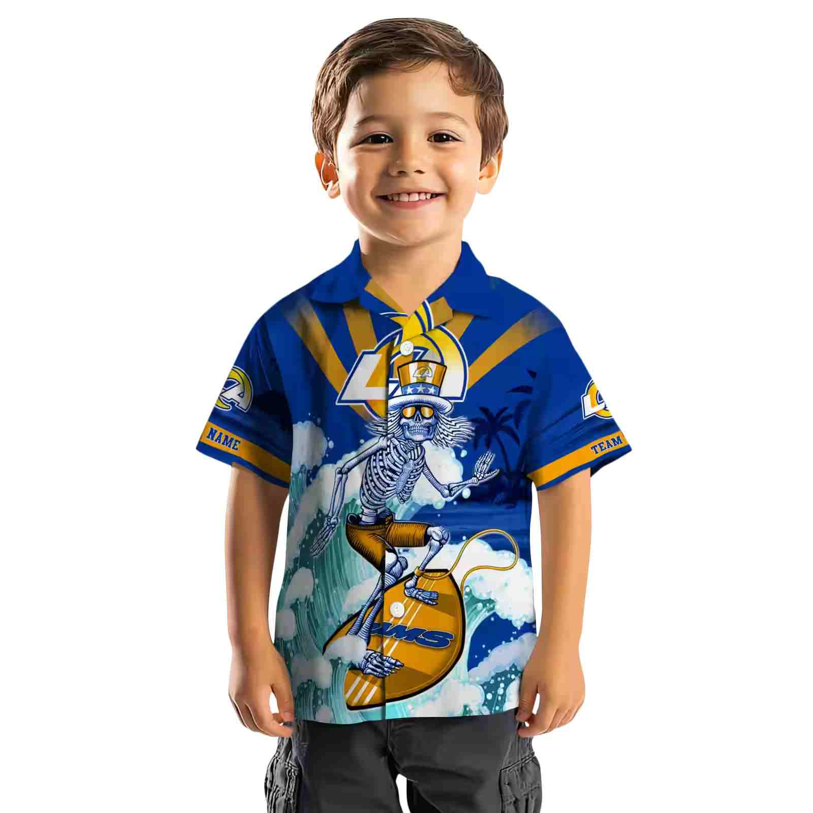 customized los angeles rams surfing skeleton blue hawaiian shirt top rated