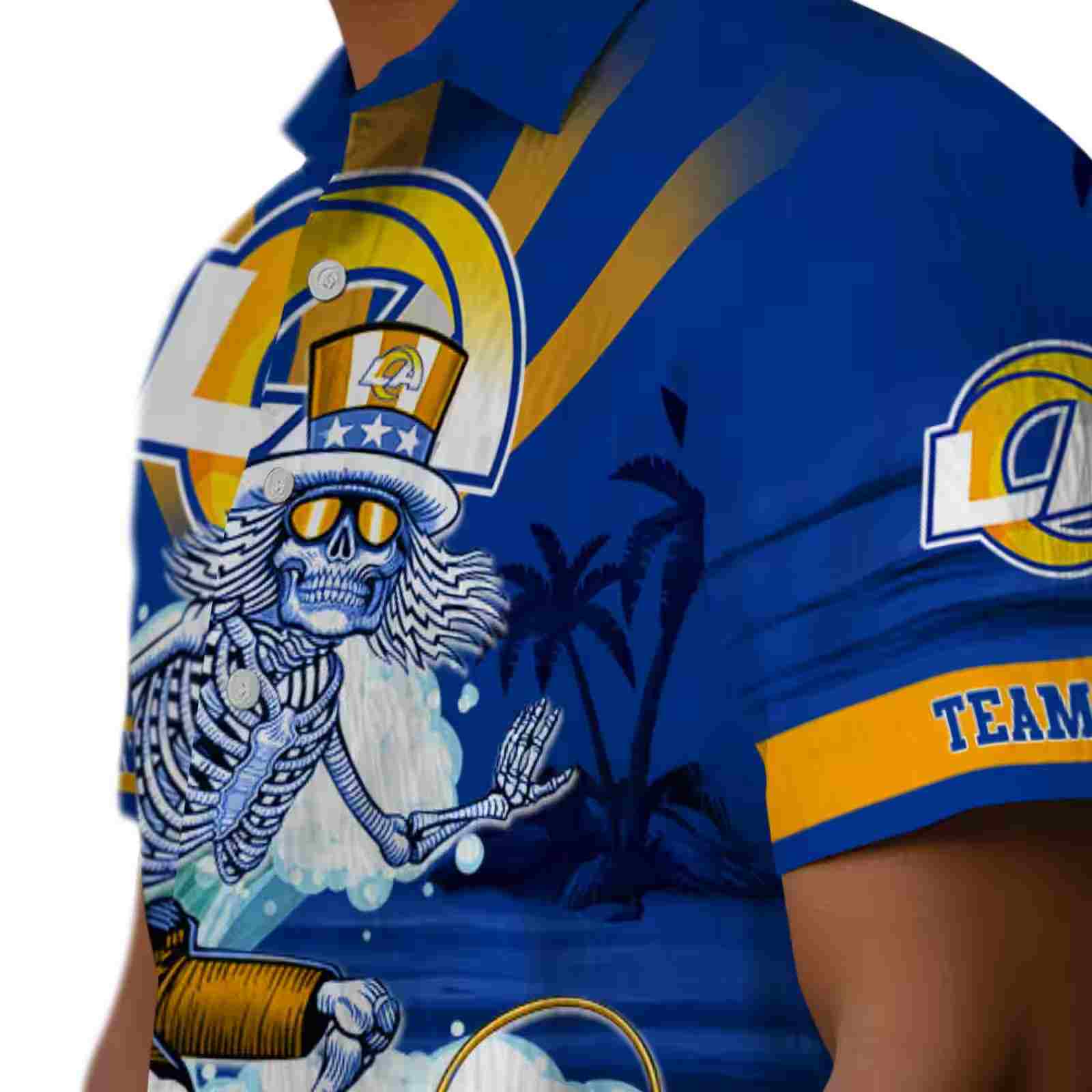 customized los angeles rams surfing skeleton blue hawaiian shirt trendy