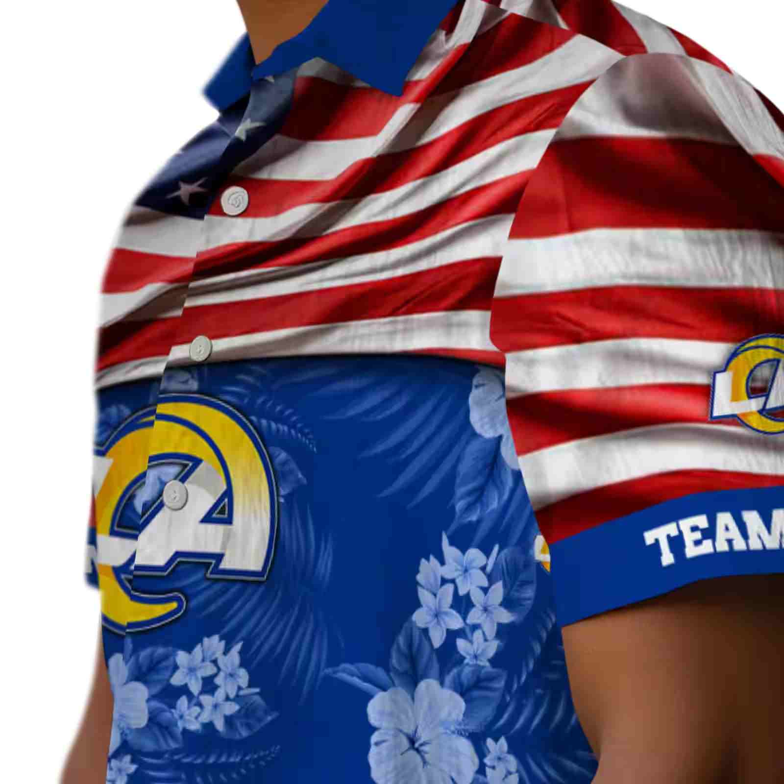 customized los angeles rams us flag hibiscus blue hawaiian shirt trendy