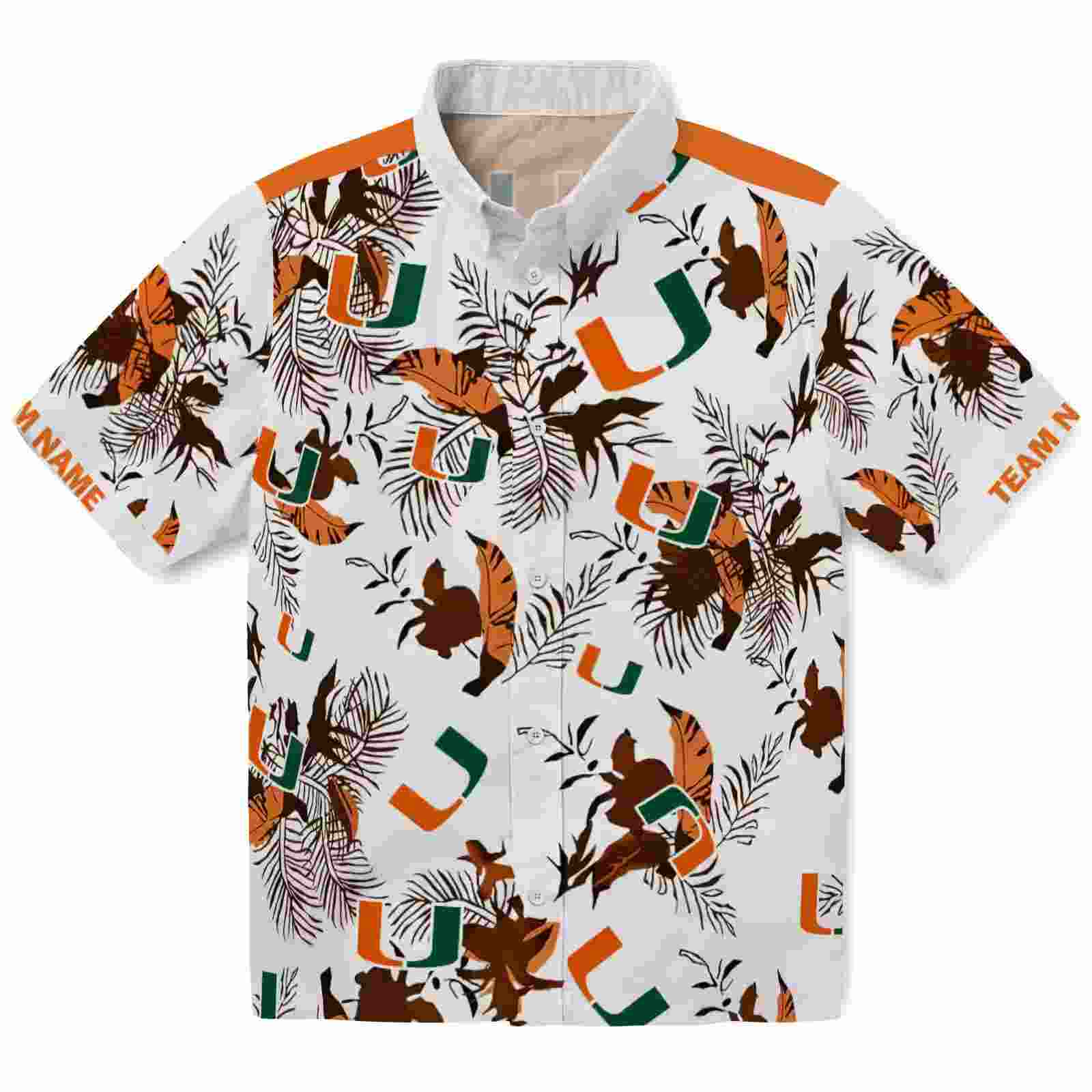 Customized Miami Hurricanes Botanical Theme Orange White Hawaiian Shirt