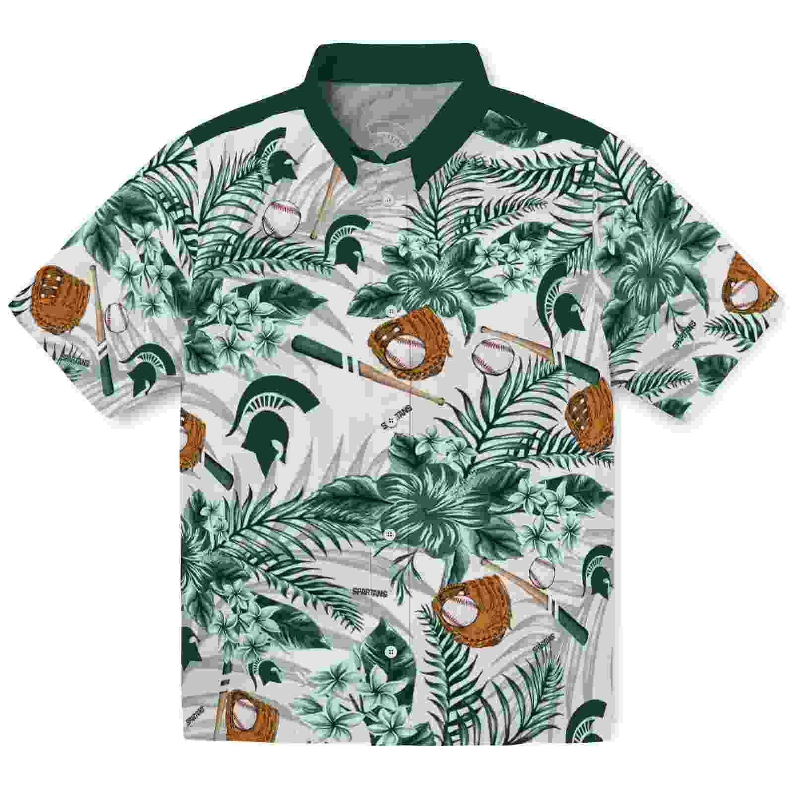 Customized Michigan State Spartans Floral Baseball Green White Hawaiian Shirt