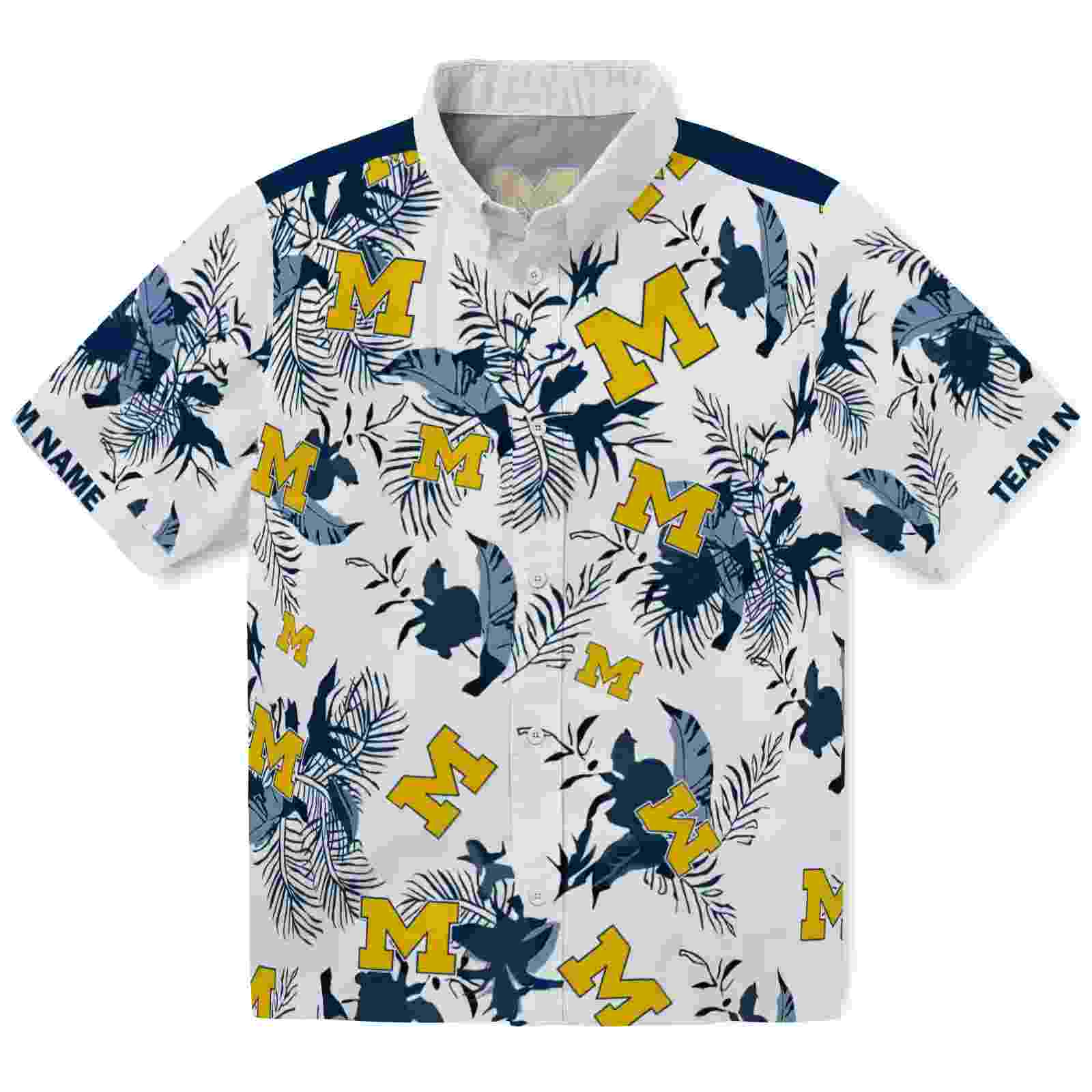 Customized Michigan Wolverines Botanical Theme Blue White Hawaiian Shirt