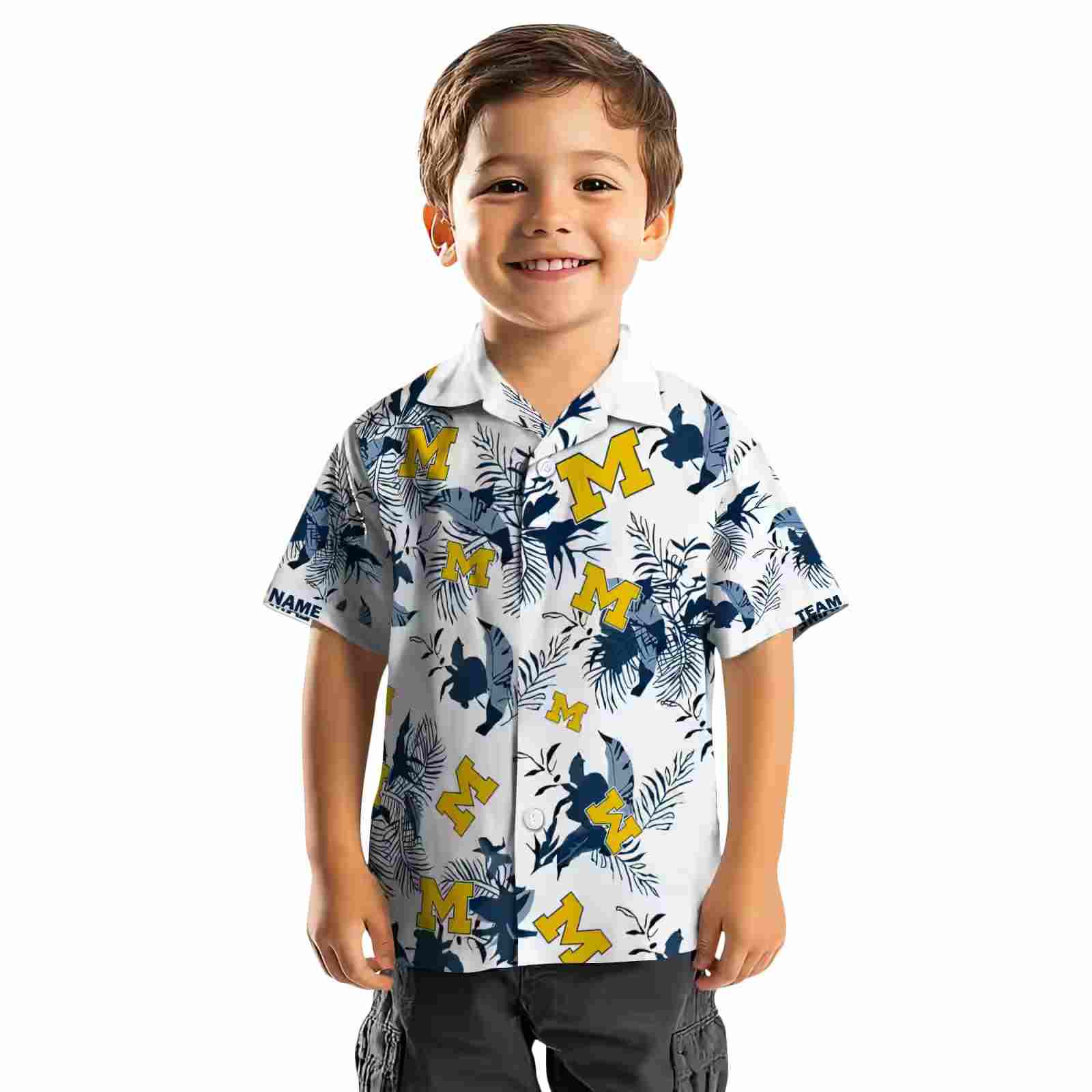 customized michigan wolverines botanical theme blue white hawaiian shirt top rated