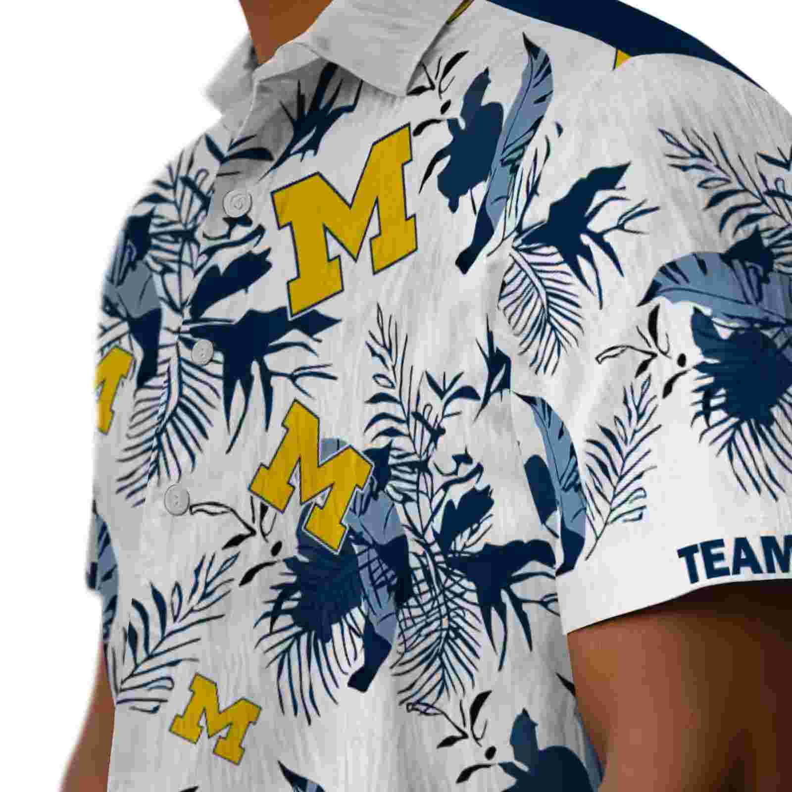 customized michigan wolverines botanical theme blue white hawaiian shirt trendy