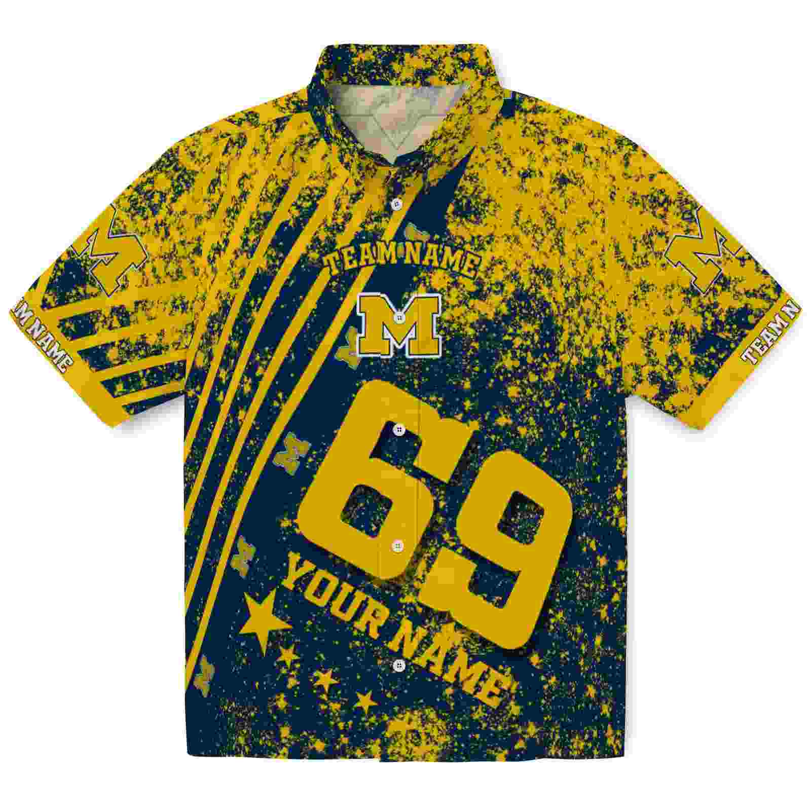 Customized Michigan Wolverines Star Stripes Blue Hawaiian Shirt