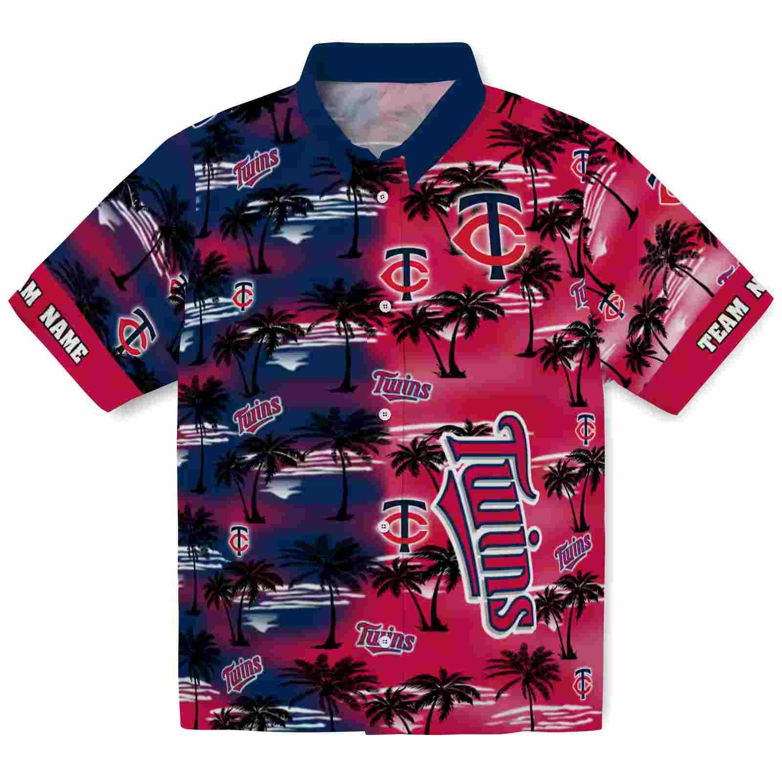 Customized Minnesota Twins Palm Silhouettes Navy Hawaiian Shirt