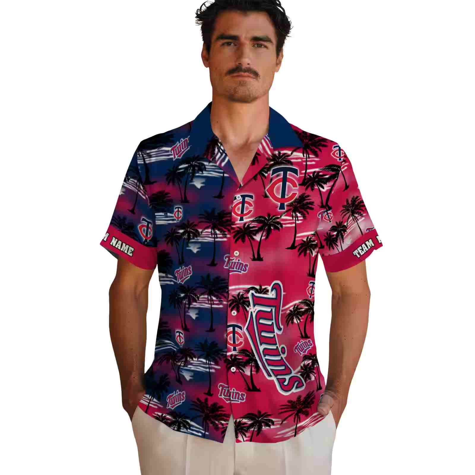 customized minnesota twins palm silhouettes navy hawaiian shirt fashion forward