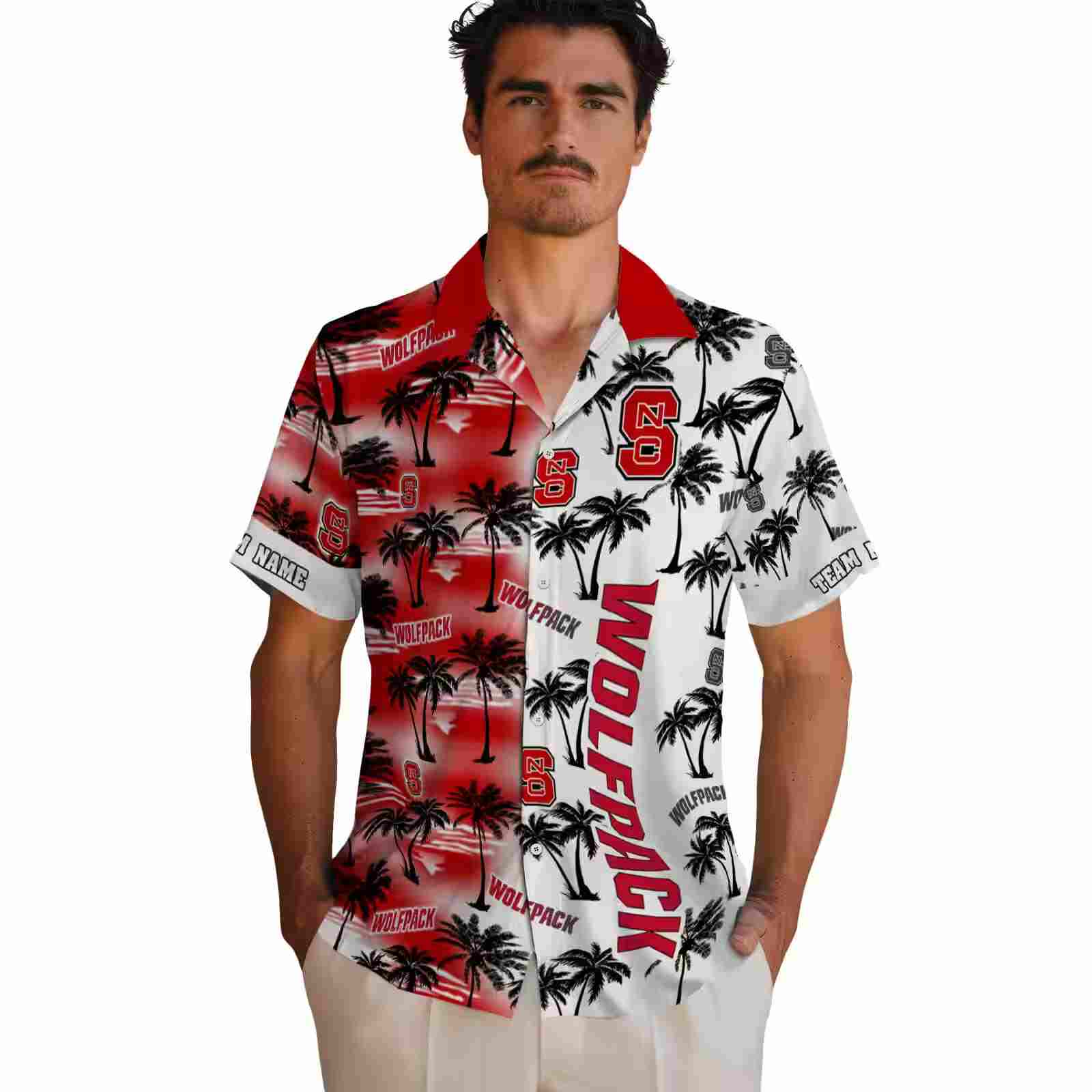 customized nc state wolfpack palm silhouettes red hawaiian shirt fashion forward