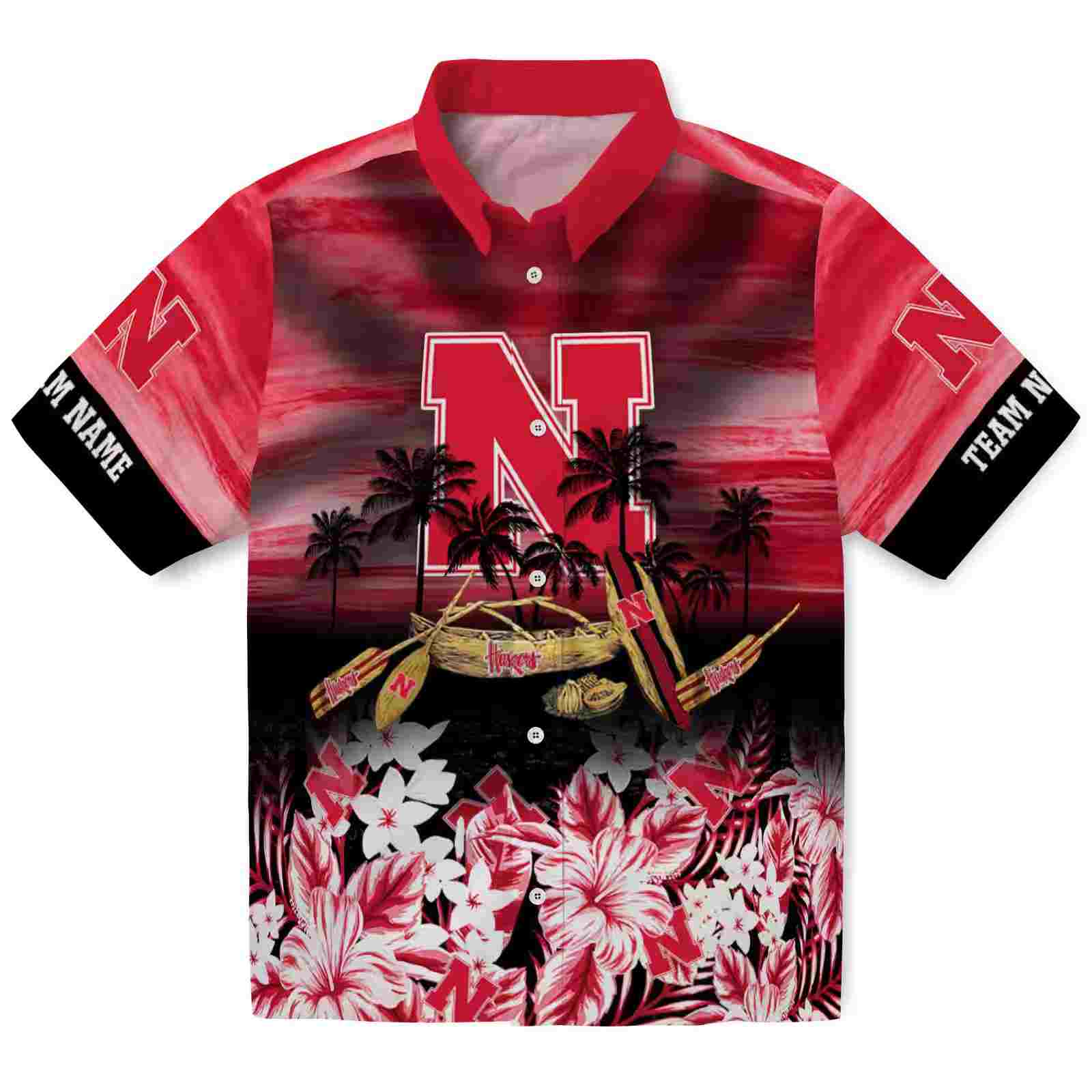 Customized Nebraska Cornhuskers Tropical Canoe Red Hawaiian Shirt