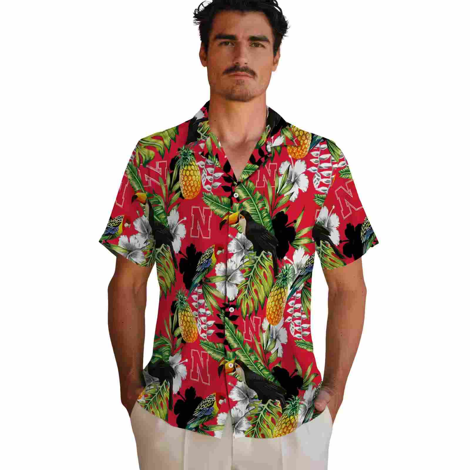 customized nebraska cornhuskers tropical toucan red green hawaiian shirt fashion forward