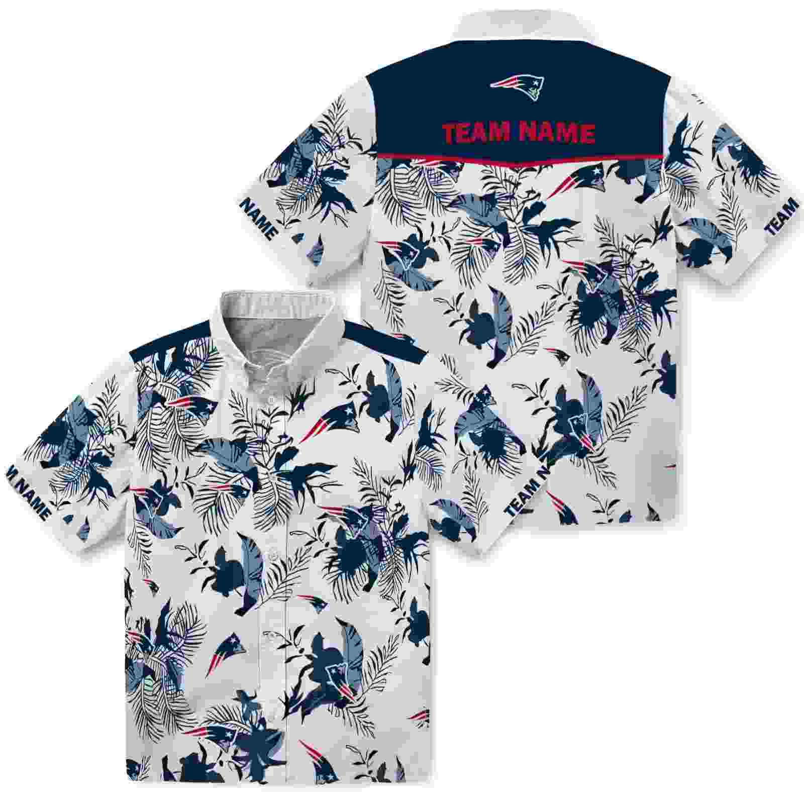 customized new england patriots botanical theme blue white hawaiian shirt high quality